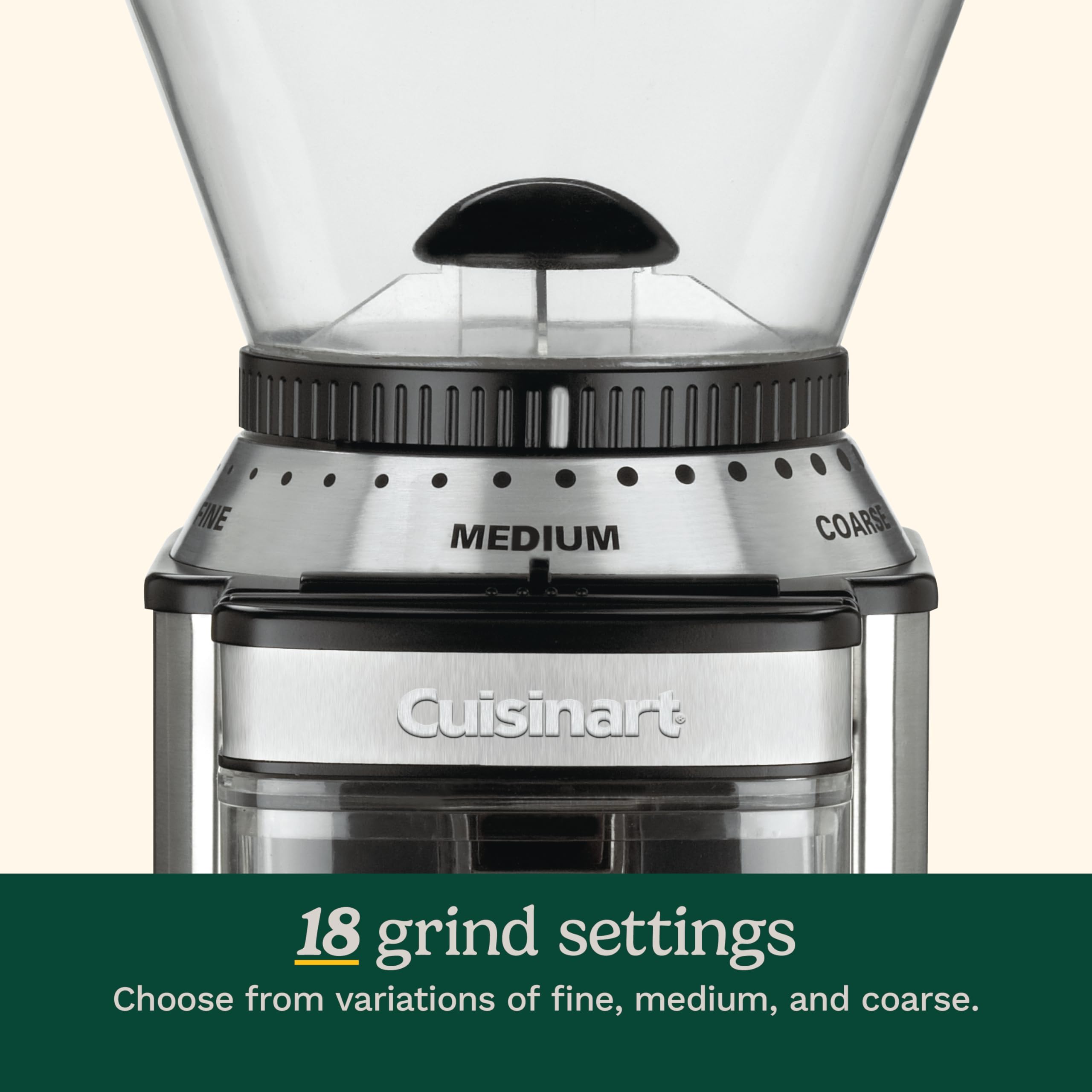 CUISINART Electric Coffee Grinder with 18-Position Grind Selector - One-Touch Automatic Burr Grinder for Espresso, French Press & Drip Coffee - Stainless Steel DBM-8P1 - Perfect for Home & Office Use