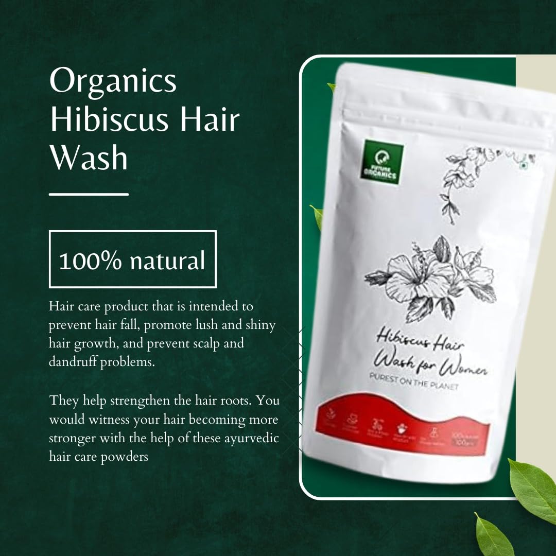 Future Organics Hibiscus Hair Wash Powder for Women - 100g Natural Herbal Shampoo for Hair Growth & Anti-Hair Loss - Sulfate-Free Ayurvedic Treatment for Stronger, Healthier Hair - Ideal for Daily Use & Scalp Care