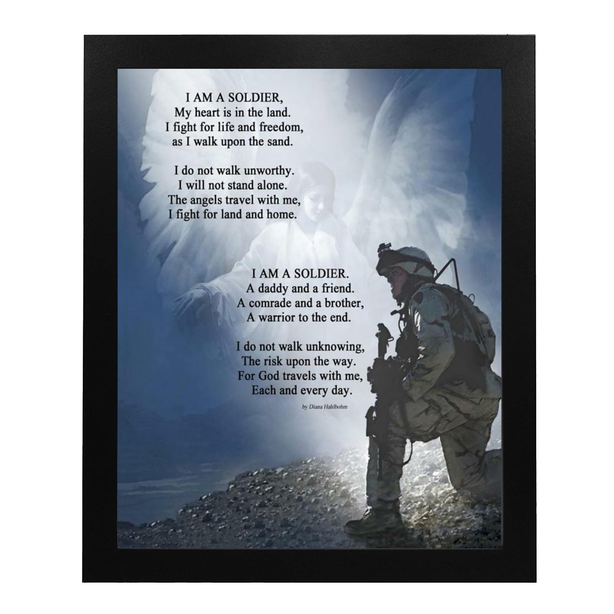 Military Wall Art - Soldier Kneeling with Angels Protection Patriotic Print | Home Decor, Man Cave, Living Room & Office Wall Decor | Unframed 8x10 | Perfect for Veterans Day, Memorial Day & Military Appreciation Gifts