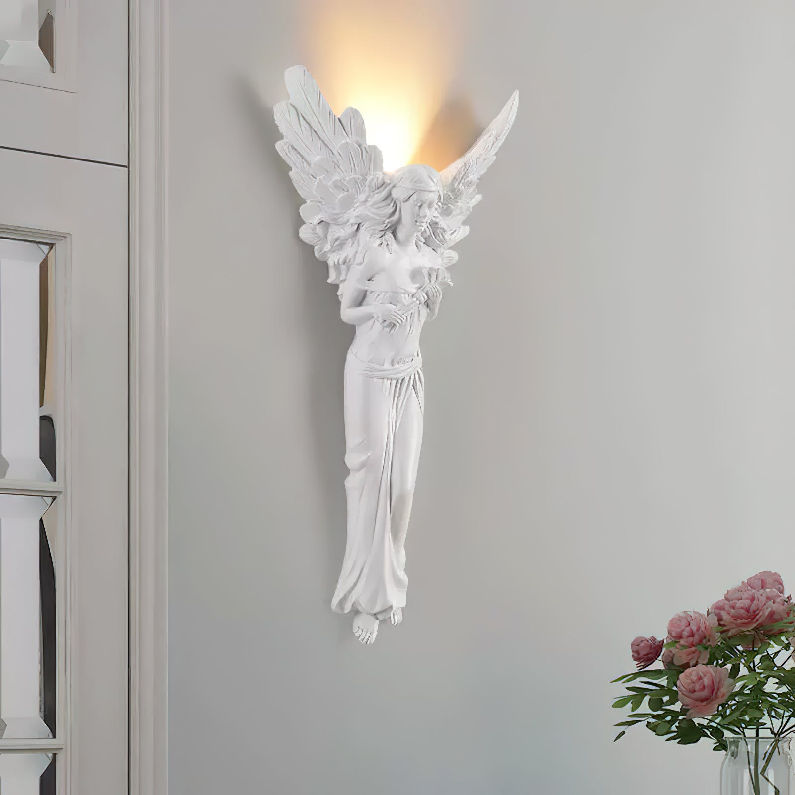 Angel Resin Wall Lamp - Elegant Decorative Lighting for Bedroom, Living Room & Hallway - Perfect for Home Decor & Ambient Lighting