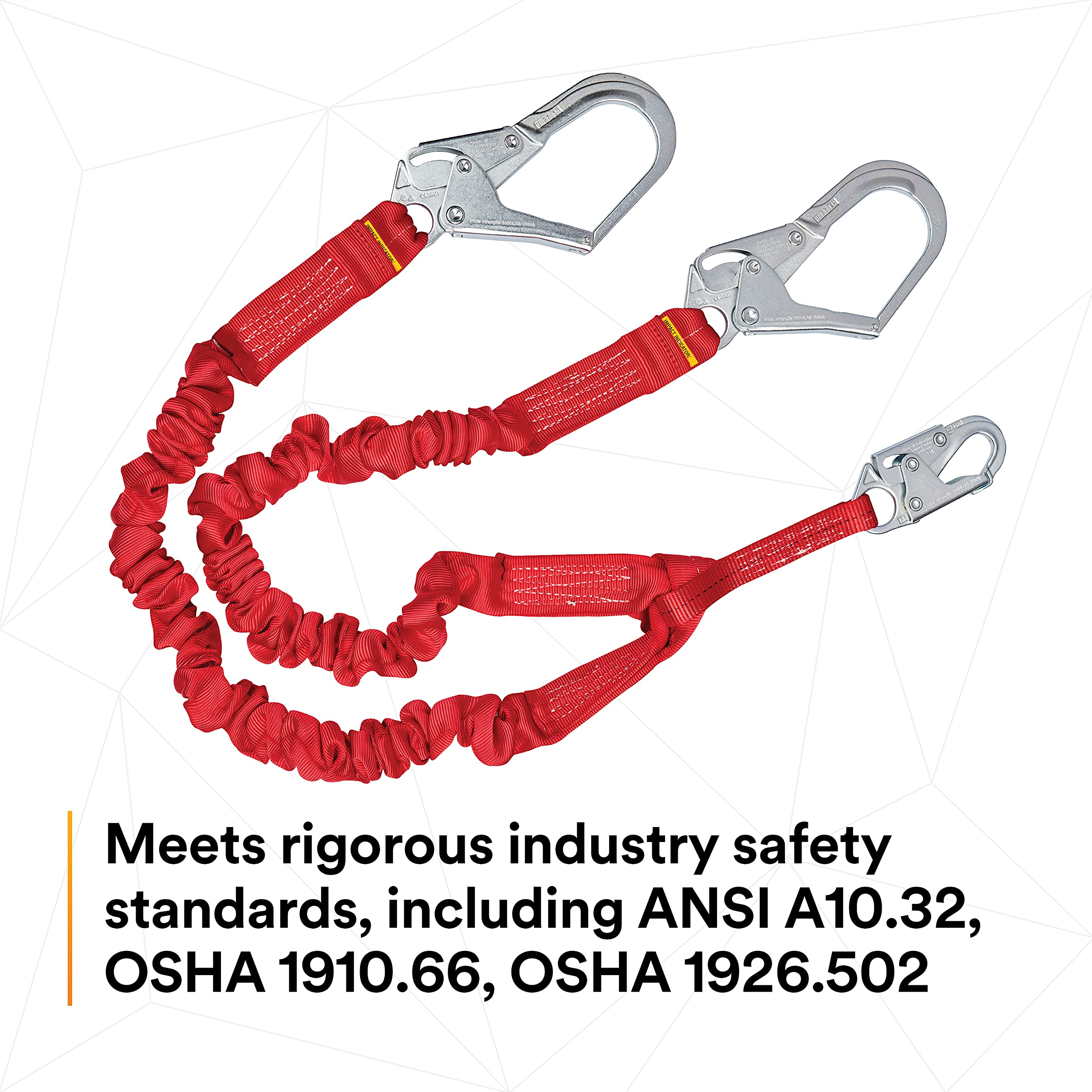 3M Protecta PRO 1340161 6-Foot Elastic Shock Absorbing Safety Lanyard with Snap Hook & Steel Rebar Hooks - 310 lb Capacity, Red - Ideal for Construction, Roofing & Fall Protection Work