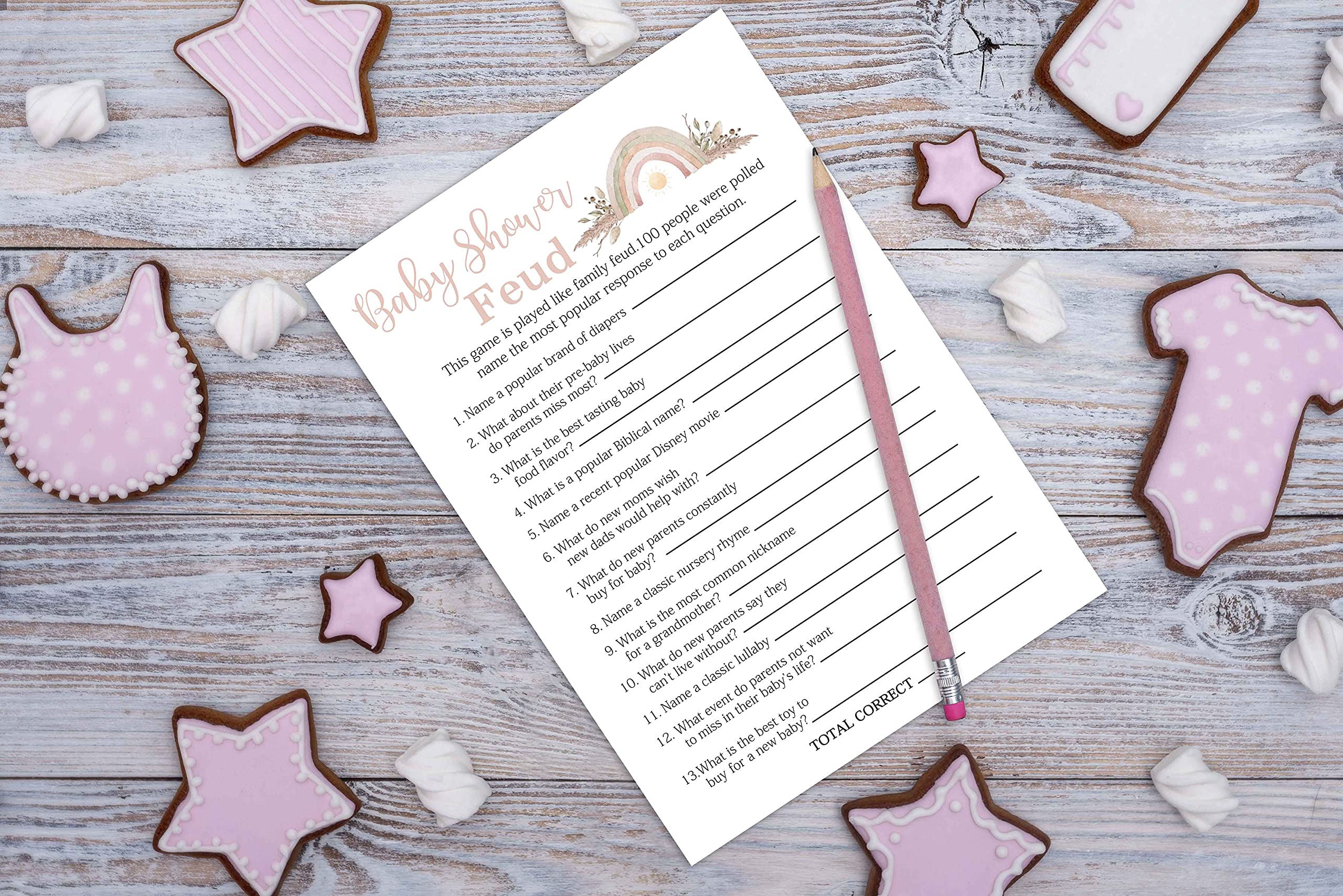 Yuansail Baby Shower Game Set - 30 Game Cards & Answer Card for Gender Reveal Parties, Rainbow Floral Decorations - Perfect for Baby Showers, Birthday Celebrations and Family Gatherings (bb001-yx05)