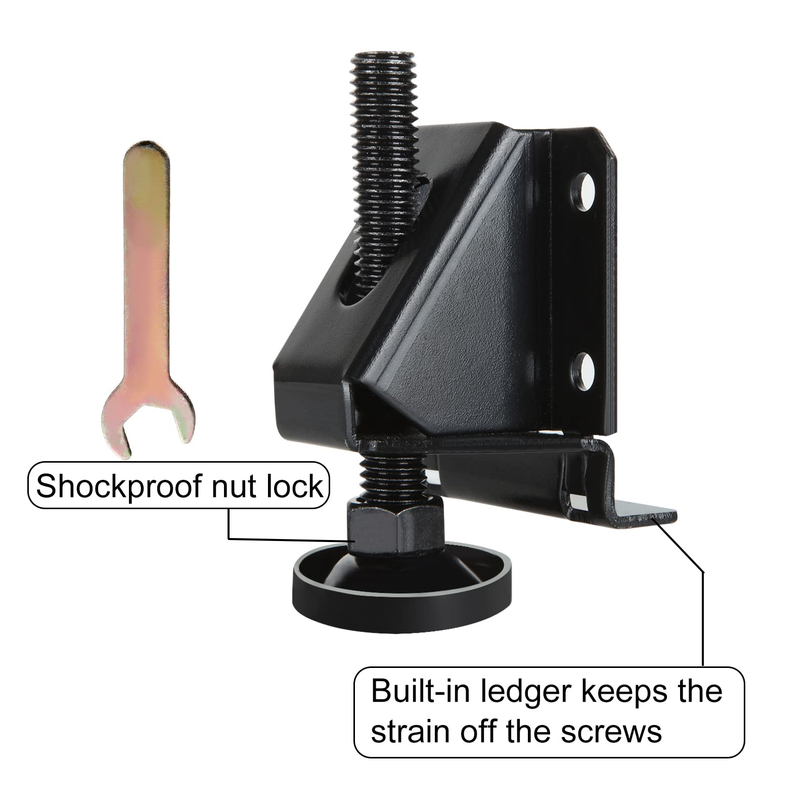 DAJAVE 4 Pack Heavy Duty Adjustable Leveling Feet with Screws, Lock Nuts & Wrench - Furniture Leg Levelers for Tables, Cabinets, Workbenches (Black) - Perfect for Uneven Floors & Home Office Setup