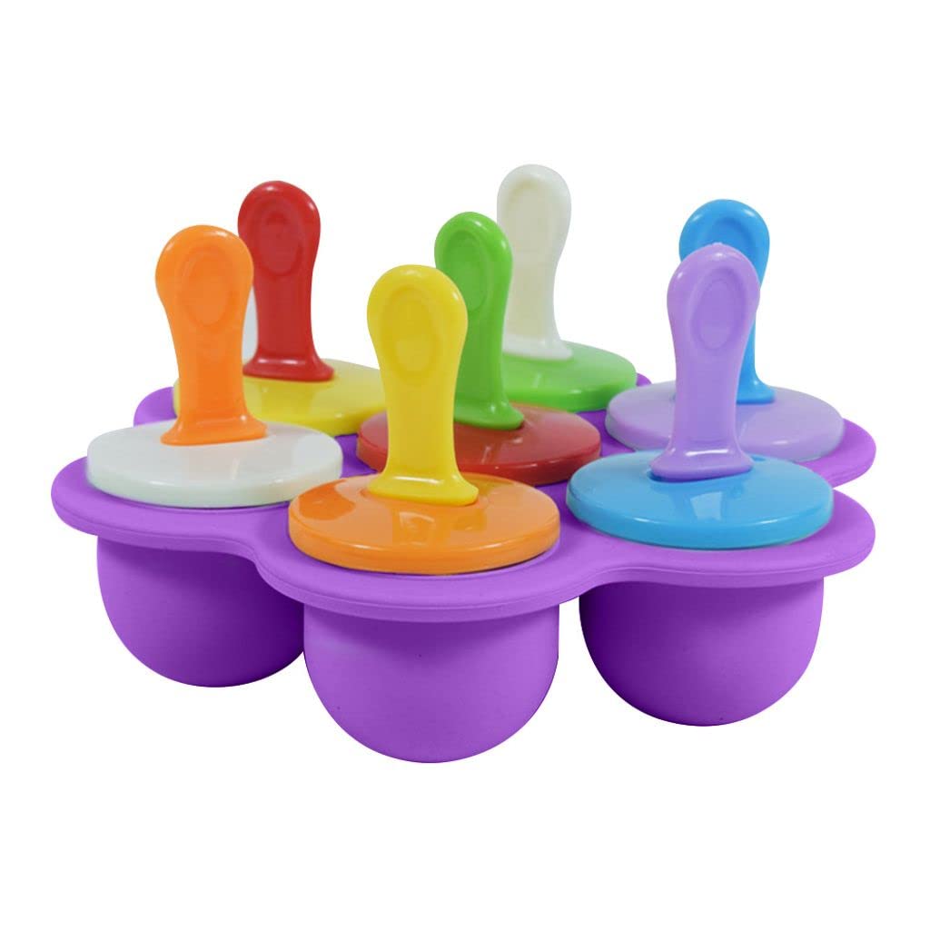 7-Cavity Silicone Popsicle Molds with Colorful Sticks - Non-Toxic DIY Ice Pop Maker for Kids, Reusable Ice Cream & Baby Food Storage Containers - Perfect for Summer Treats, Birthday Parties & Healthy Snacks