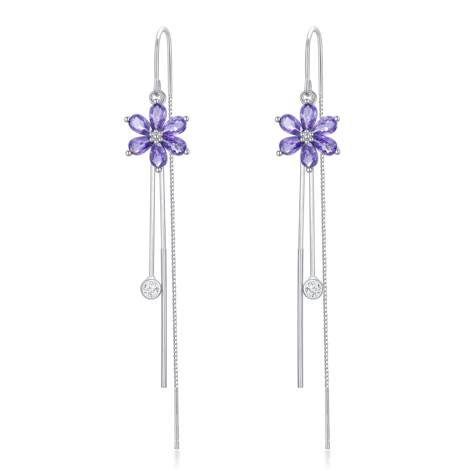 Sterling Silver Threader Earrings with CZ Flower, Star, Heart & Butterfly Charms | Elegant Dangle Drop Earrings for Women & Girls | Perfect for Parties, Weddings & Everyday Wear