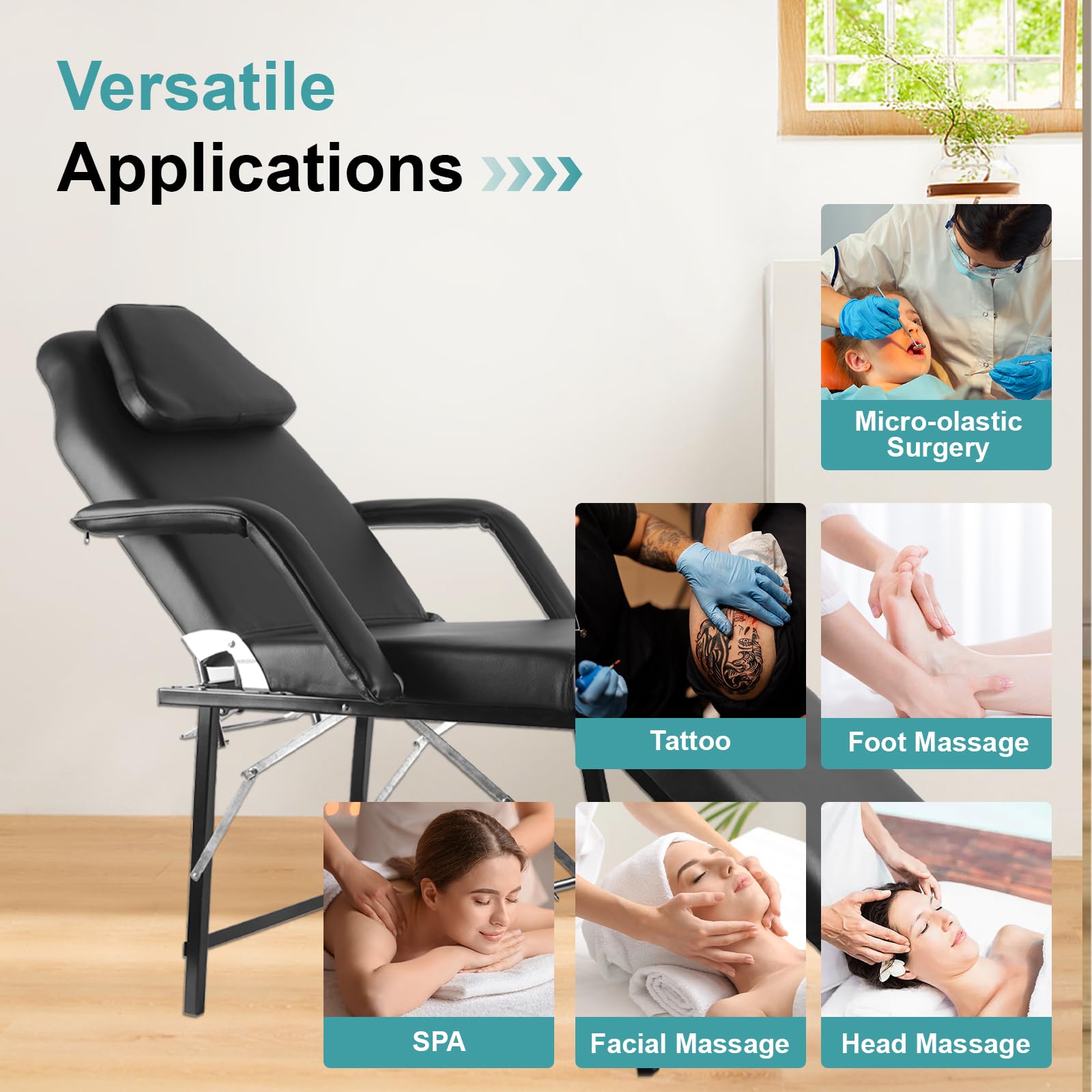 Portable Foldable Tattoo Chair with Storage Bag - Adjustable Massage Bed 73 Inch for Tattoo Salon, Beauty Spa & Facial Treatments - Removable Headrest & Armrest - Easy to Carry & Store - Perfect for Professional Tattoo Artists, Estheticians & Mobile Beauty Services