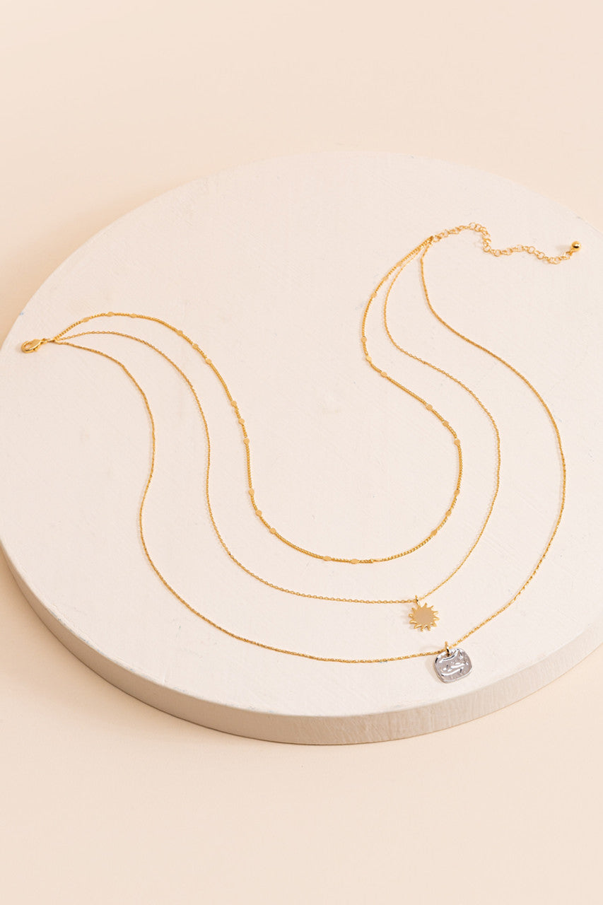 Layered Sun Necklace for Women - Gold & Silver Pendant Necklace - Boho Chic Jewelry for Summer, Beach, and Festival Outfits