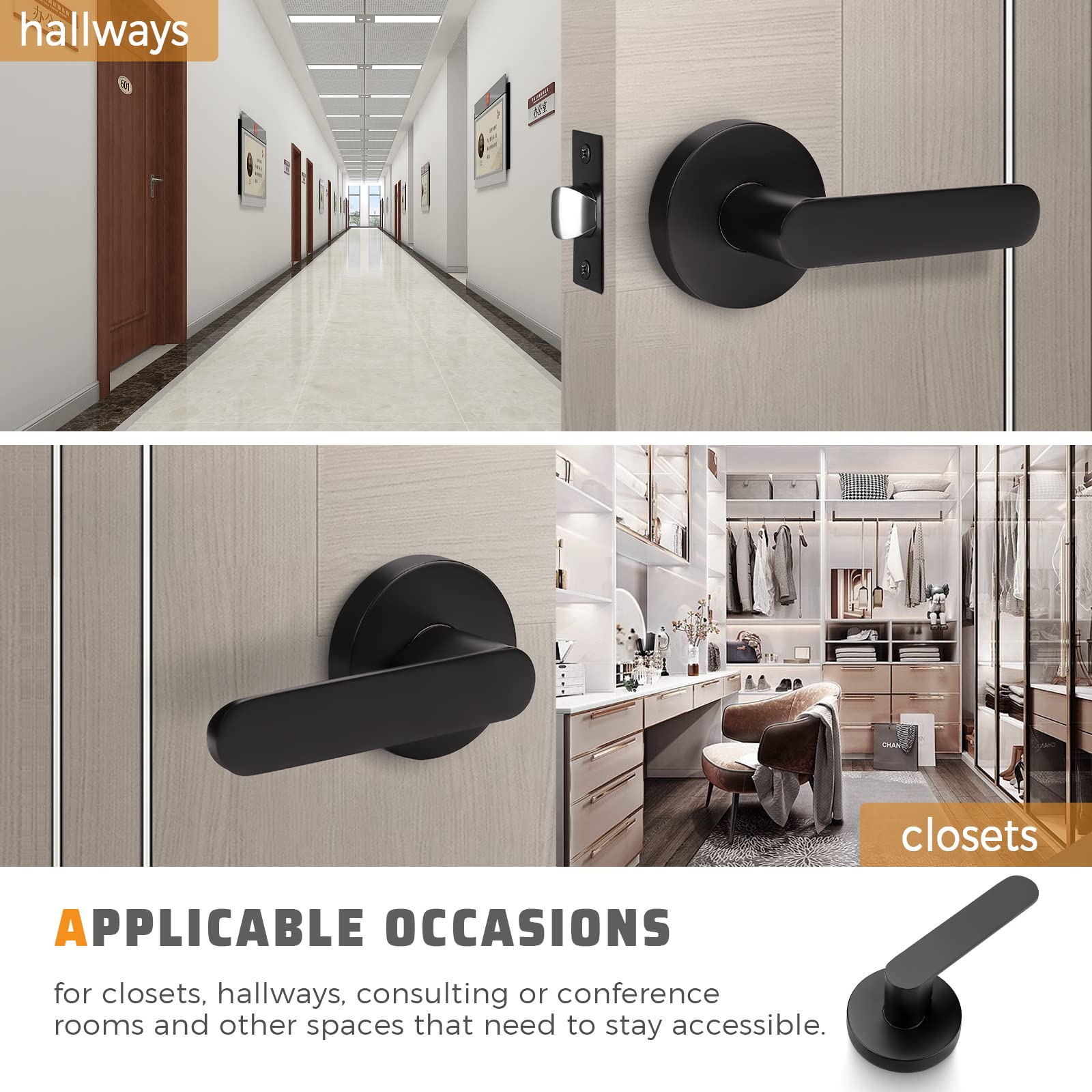 KNOBWELL 2 Pack Matte Black Door Handle Set - Heavy Duty Passage Door Levers for Left/Right Hand Doors | Durable Door Hardware (1.94 lb per Lever) | Perfect for Bedrooms, Bathrooms & Interior Doors