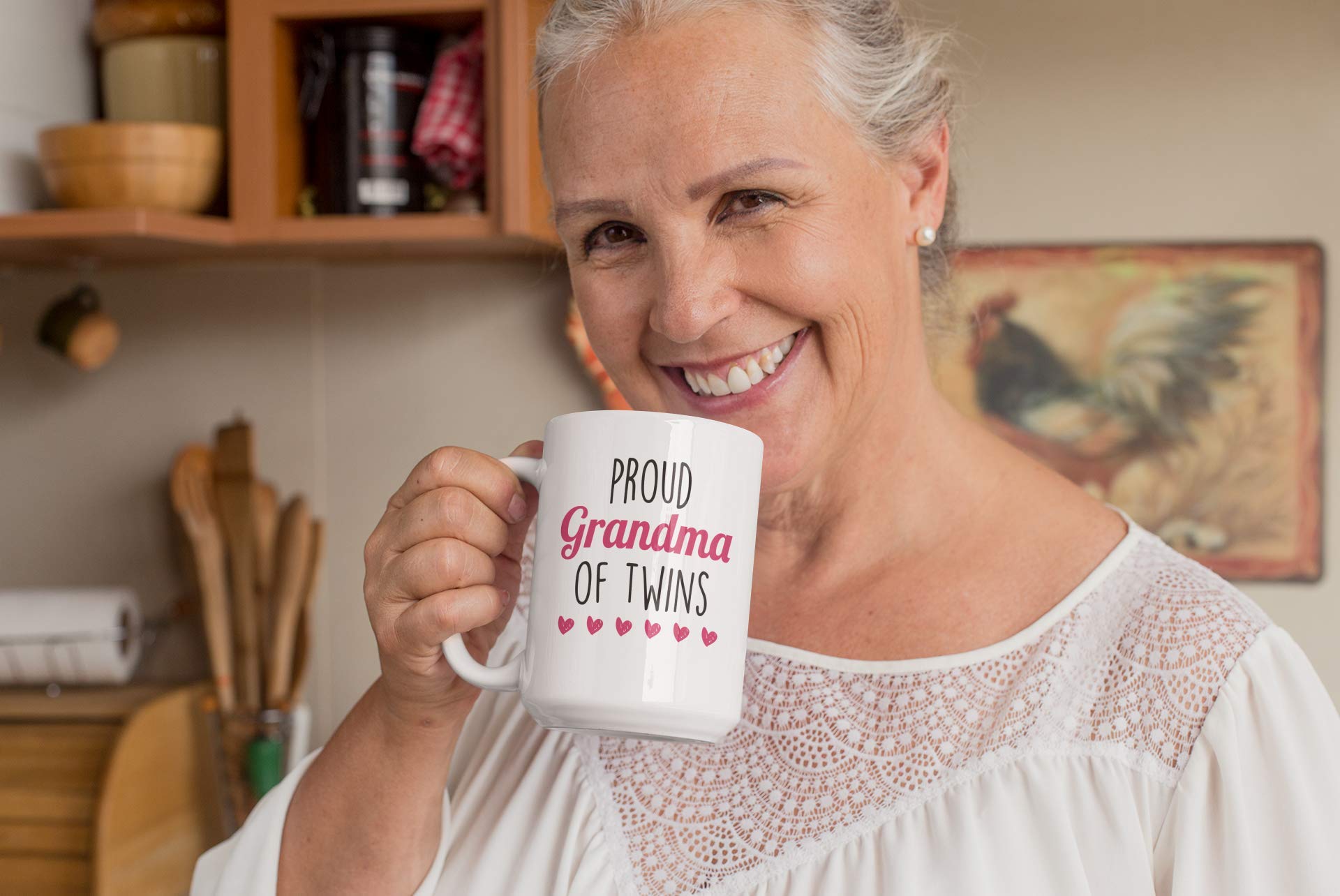 Proud Grandma of Twins Coffee Mug - 15oz Ceramic Tea Cup with Heartwarming Design - Perfect Gift for Grandmothers, Mother's Day & Family Celebrations