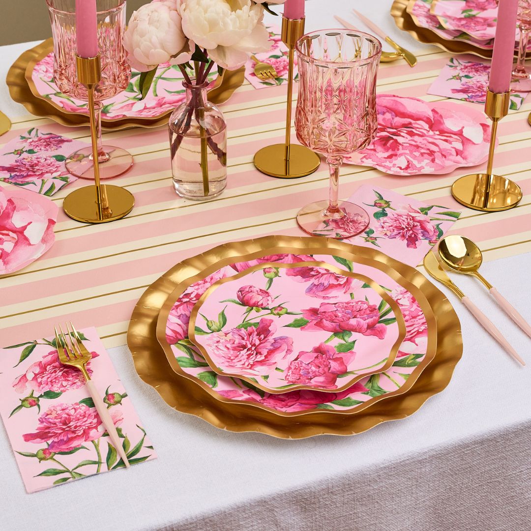 Pink Peonies Wavy Salad Plates - Set of 8, Decorative Dinnerware for Parties, Picnics & Home Decor