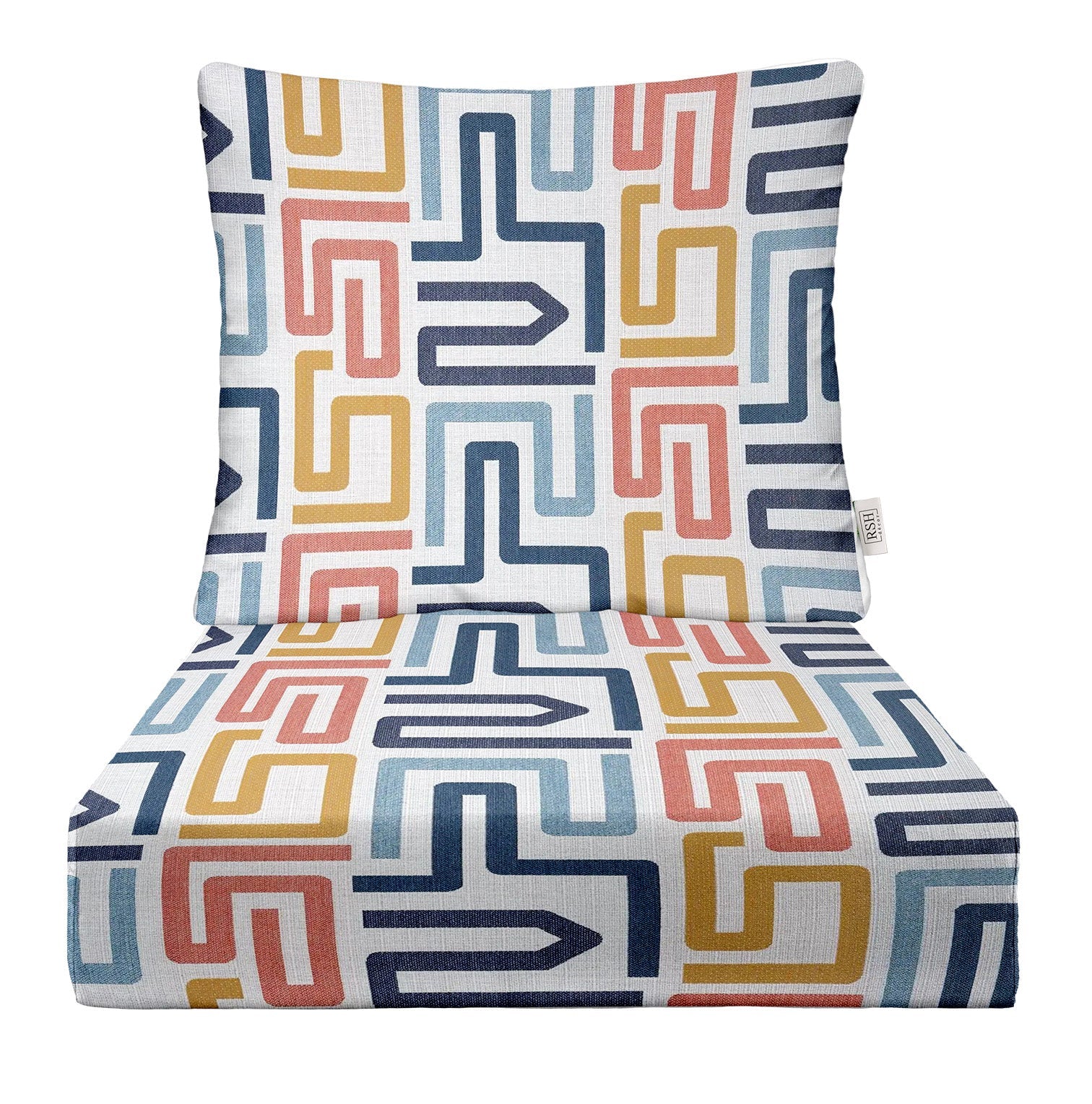 Sunbrella Designer Fusion Labyrinth Fiesta Deep Seating Pillow Back Chair Cushion Set - Waterproof Outdoor Patio Furniture Cushions for Poolside, Garden & Backyard Relaxation