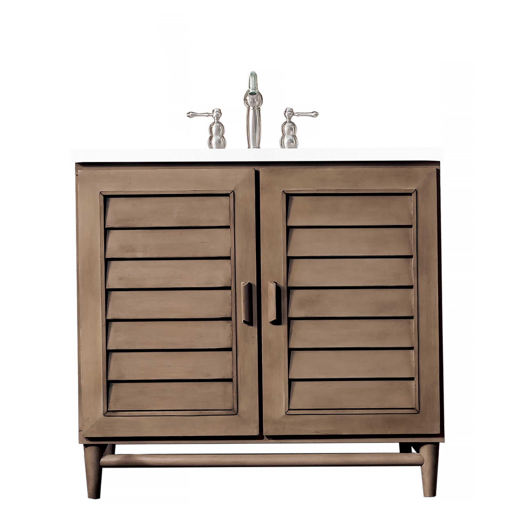 Portland 36 Inch Single Bathroom Vanity in Whitewashed Walnut with 3CM Classic White Quartz Countertop - Perfect for Modern Farmhouse & Coastal Bathroom Designs