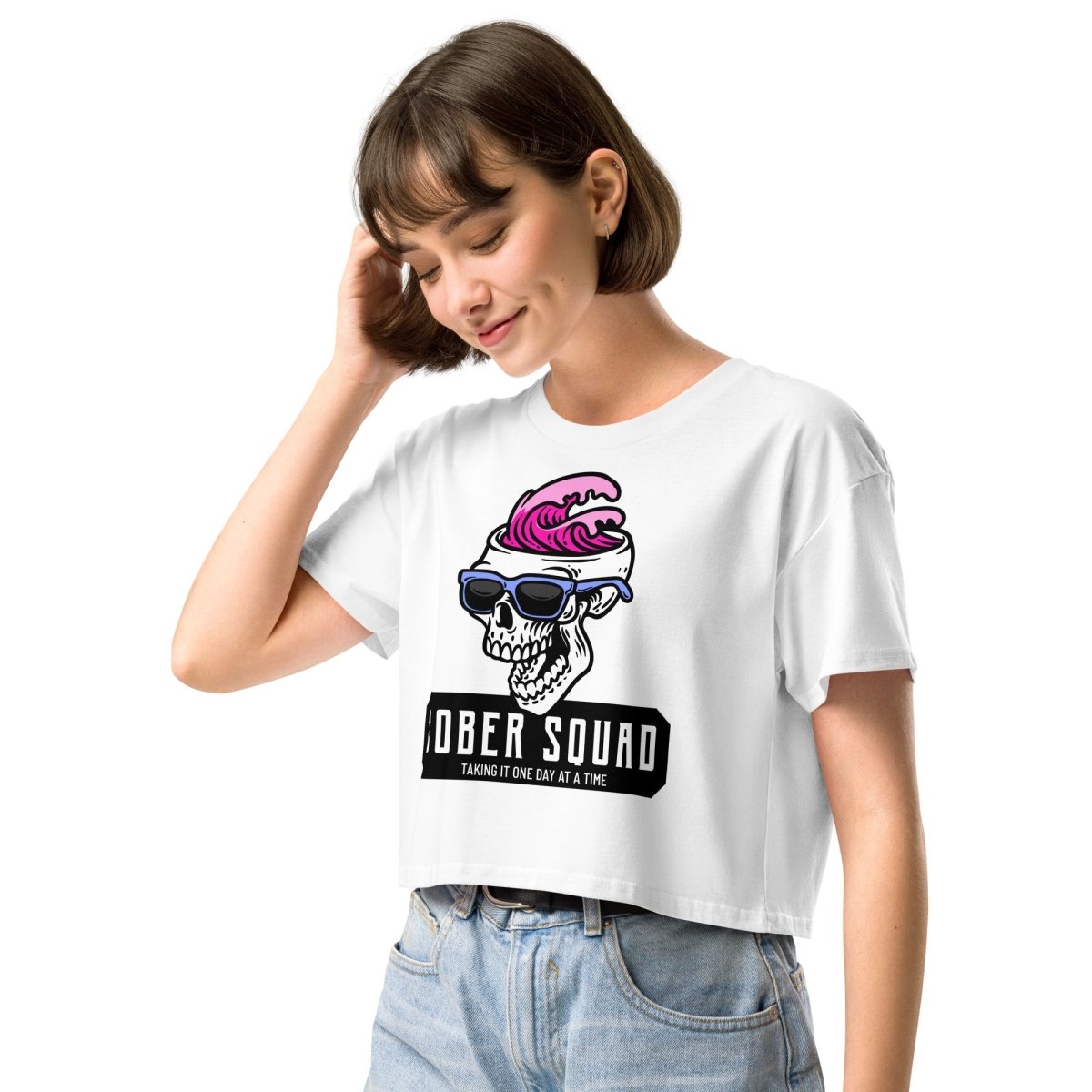 Sober Squad Women's Crop Top - Sexy Short Sleeve Workout Shirt for Yoga, Gym & Running - Trendy Athletic Tops for Women