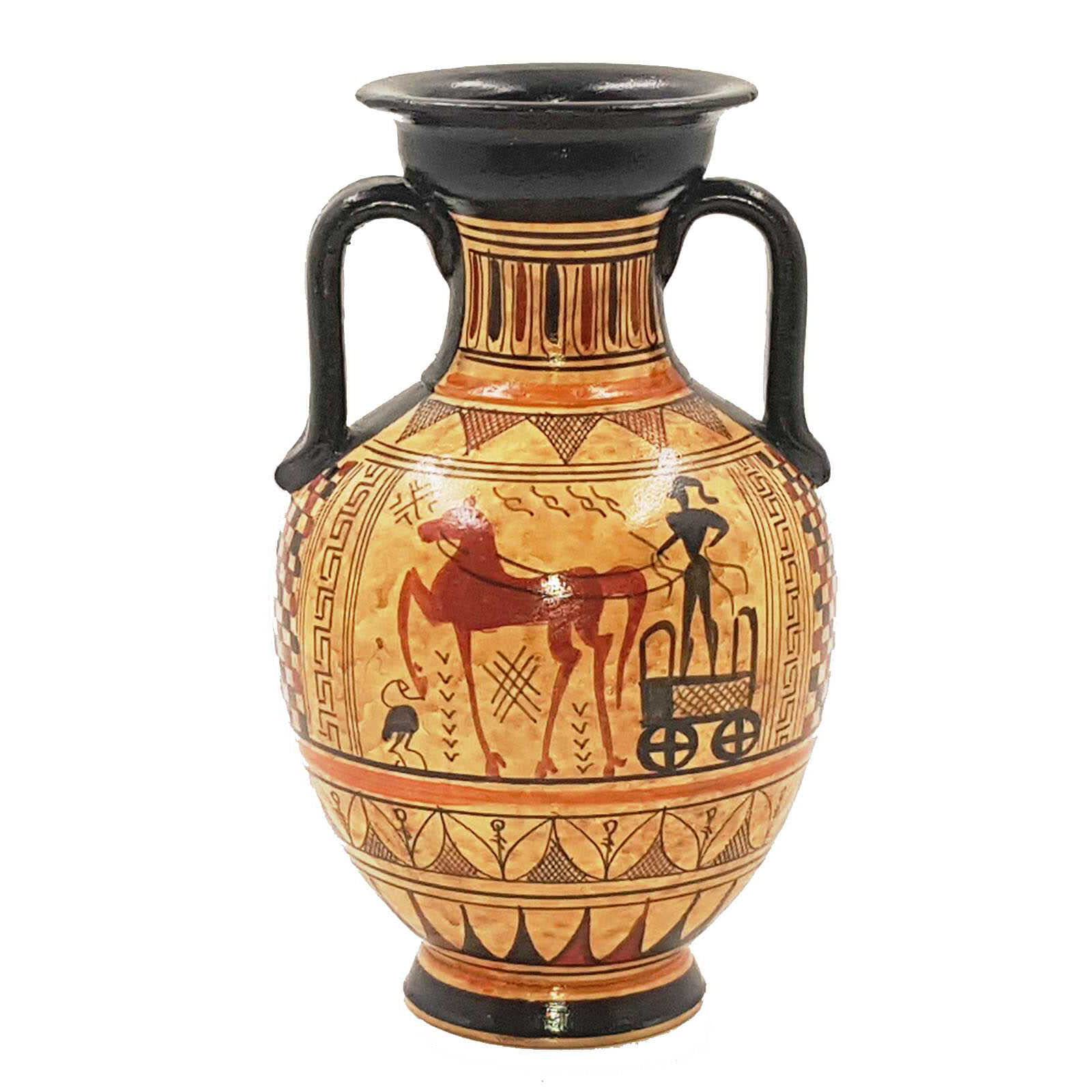 Ancient Greek Geometric Vase - 17cm Handmade Ceramic Amphora Pot for Home Decor, Wedding Centerpiece & Greek Mythology Lovers