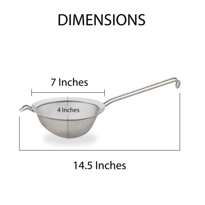 7-Inch Double Mesh Stainless Steel Strainer - Fine & Coarse Sieve for Cooking, Baking, and Straining Liquids - Perfect for Kitchen, Garden, and DIY Projects
