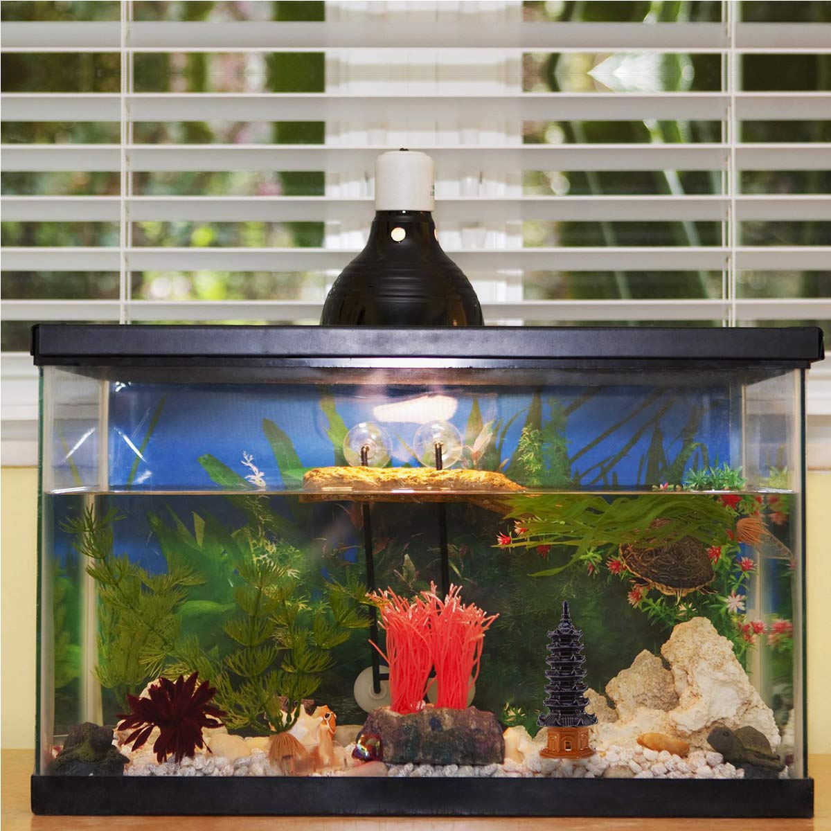 POPETPOP Mini Pagoda Fish Tank Decor - Japanese Style Betta Fish Accessories, Home Aquarium Ornaments for Small Tanks & DIY Crafts | Perfect for Betta Fish, Shrimp Tanks & Zen Home Decor