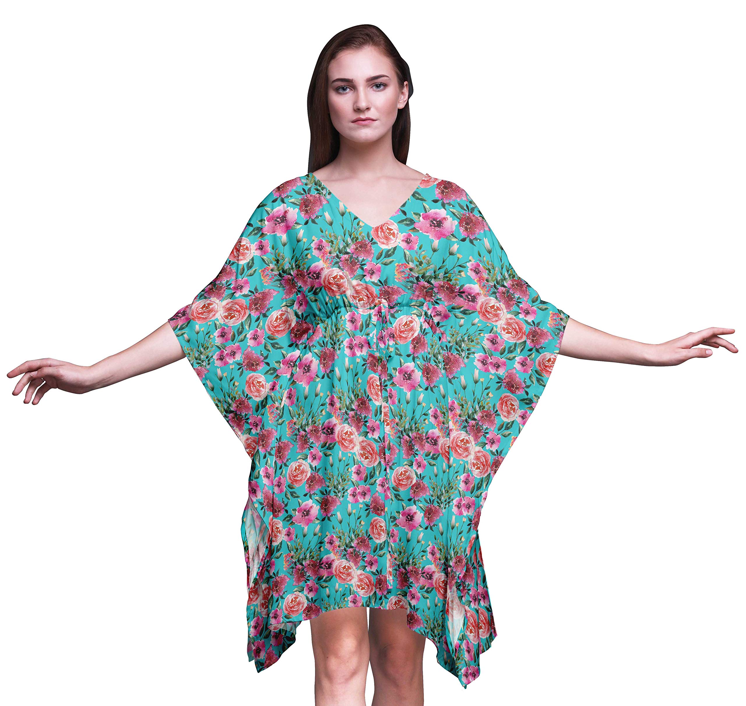 Bimba Women's Short Caftan Midi Dress - Beach Cover Up, Swimwear Dress, Boho Summer Kaftan for Poolside, Vacation & Resort Wear