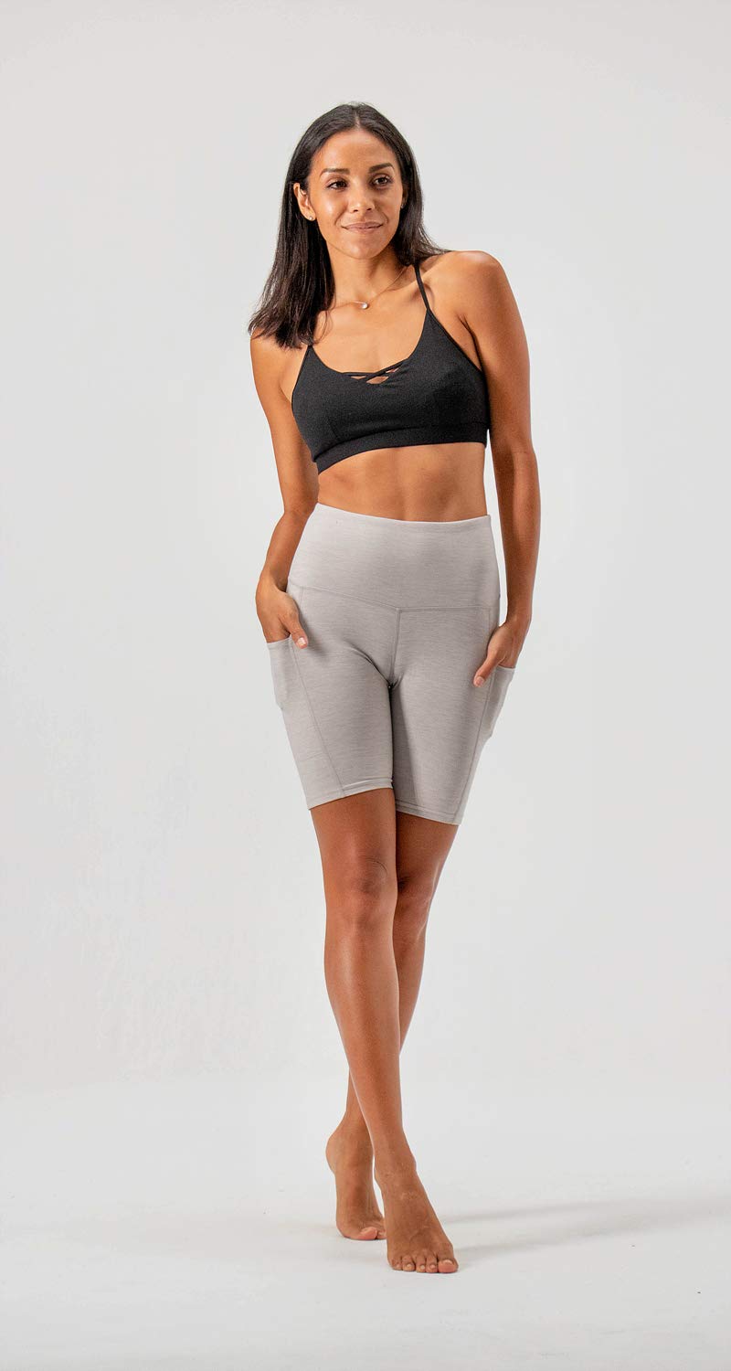 DEVOPS Women's High Waist Yoga Shorts 2-Pack - Workout Running Exercise Shorts with Side Pockets for Gym, Fitness & Active Lifestyle