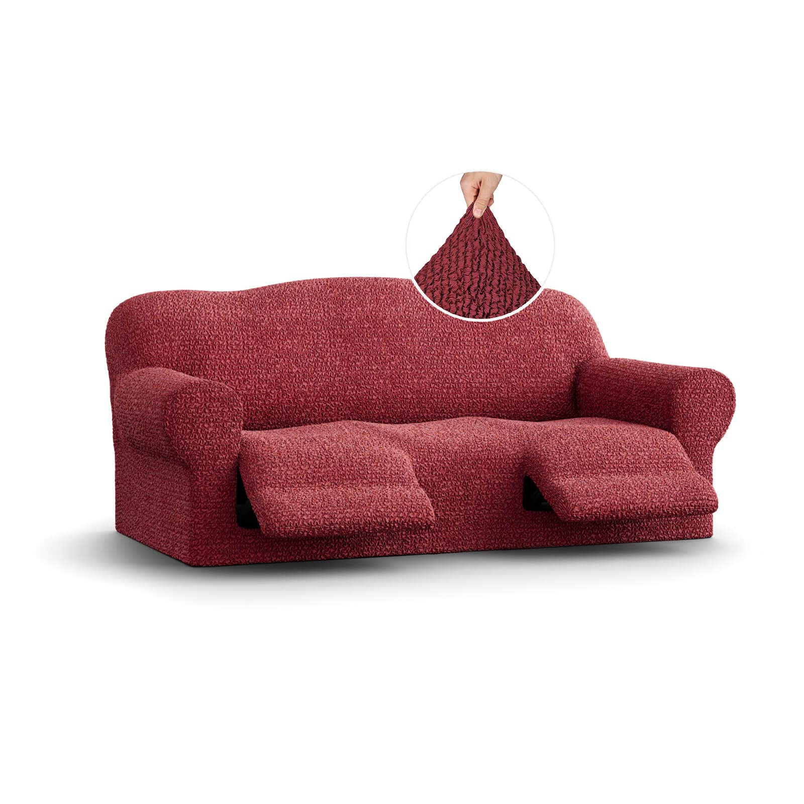 Stretch Recliner Sofa Cover - Soft Polyester Slipcover for Reclining Couches - 1-Piece Form Fit Furniture Protector - Mille Righe Collection - Burgundy - Perfect for Living Room, Home Theater & Office Use