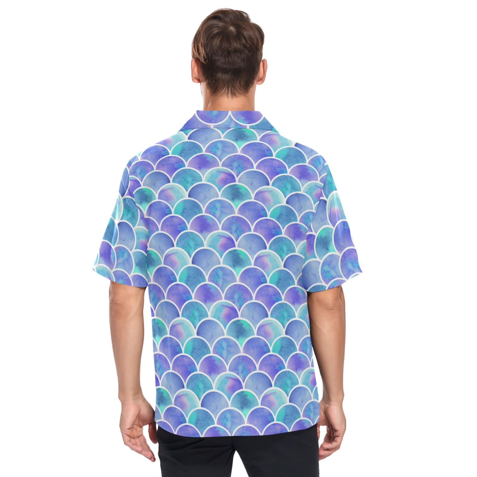ALAZA Men's Mermaid Scale Quick Dry Hawaiian Shirt - Lightweight Breathable Beach Shirt for Summer Vacation, Pool Party & Tropical Getaway