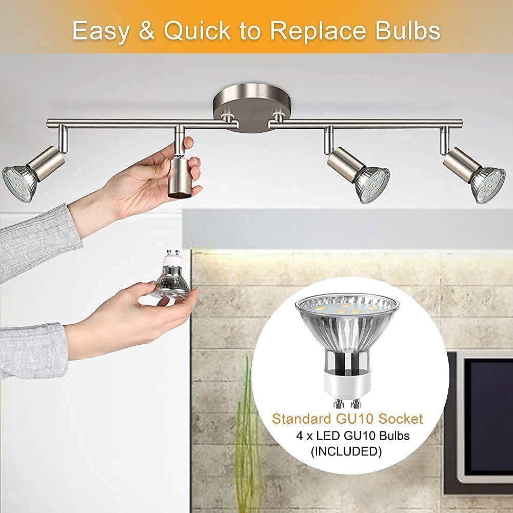 Depuley Modern LED 4-Light Track Lighting Kit - Adjustable Ceiling Light Fixture with Bulbs Included for Living Room, Kitchen, Bedroom & Office Decor