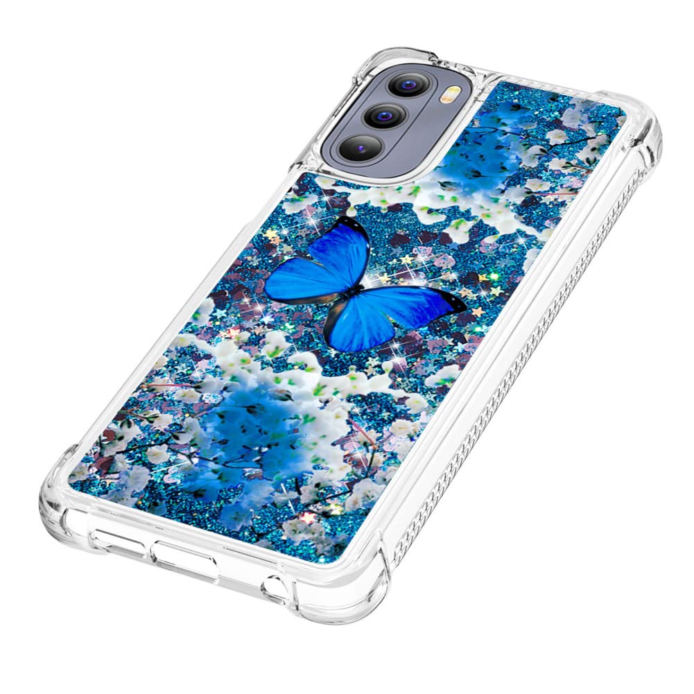 **Shockproof Glitter Liquid Floating Case for Motorola Moto G Stylus 2022 - Cute Blue Butterfly Design, Clear Silicone Bumper Cover for Women & Girls | Perfect for Everyday Protection & Style**