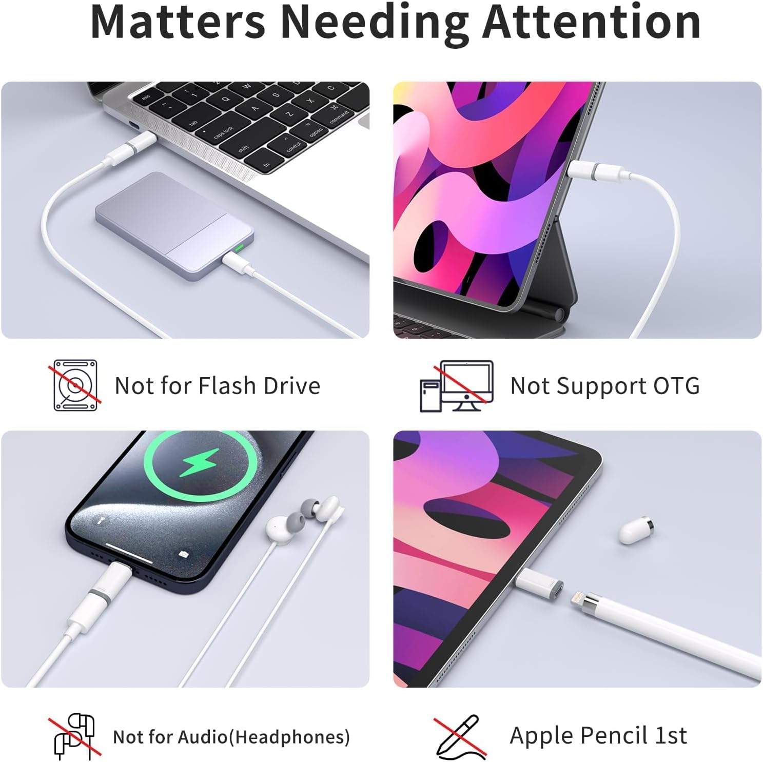 5-Pack USB C to Lightning Adapter for iPhone 16/15/14/13 - Fast Charging & Data Sync - Compatible with iPhone 16/15 Plus/Pro/Max, Galaxy S24/S23, Pixel 8/7/6, iPad Pro & MacBook Pro - Perfect for Travel, Office & Home Charging