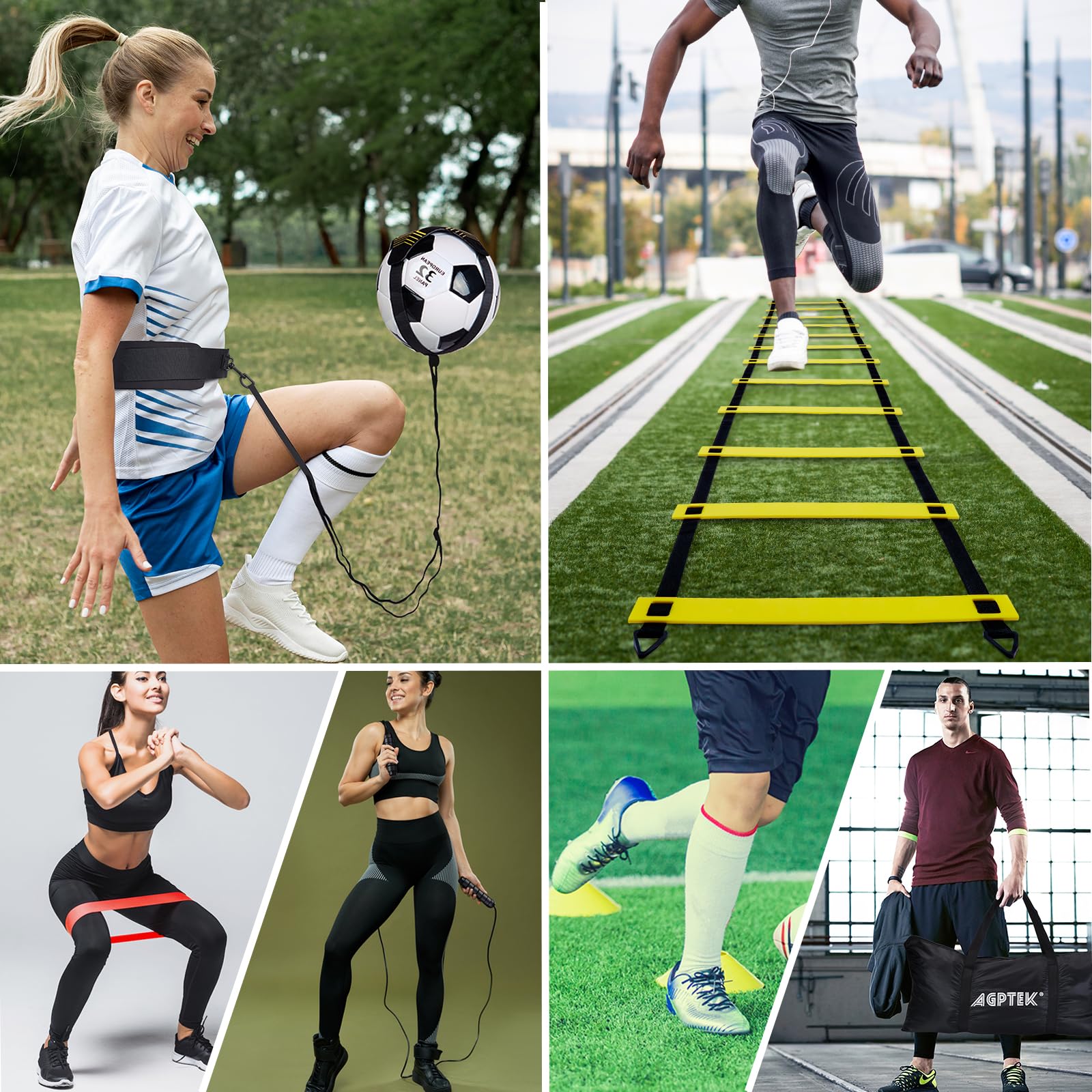 AGPTEK 6m Football Running Training Set - 25 PCS Agility Ladder, Speed Cones, Jump Rope & Soccer Kick Trainer with Carry Bag | Soccer Drills Equipment for Speed & Agility Training | Perfect for Football Practice, Fitness Workouts & Youth Sports Training