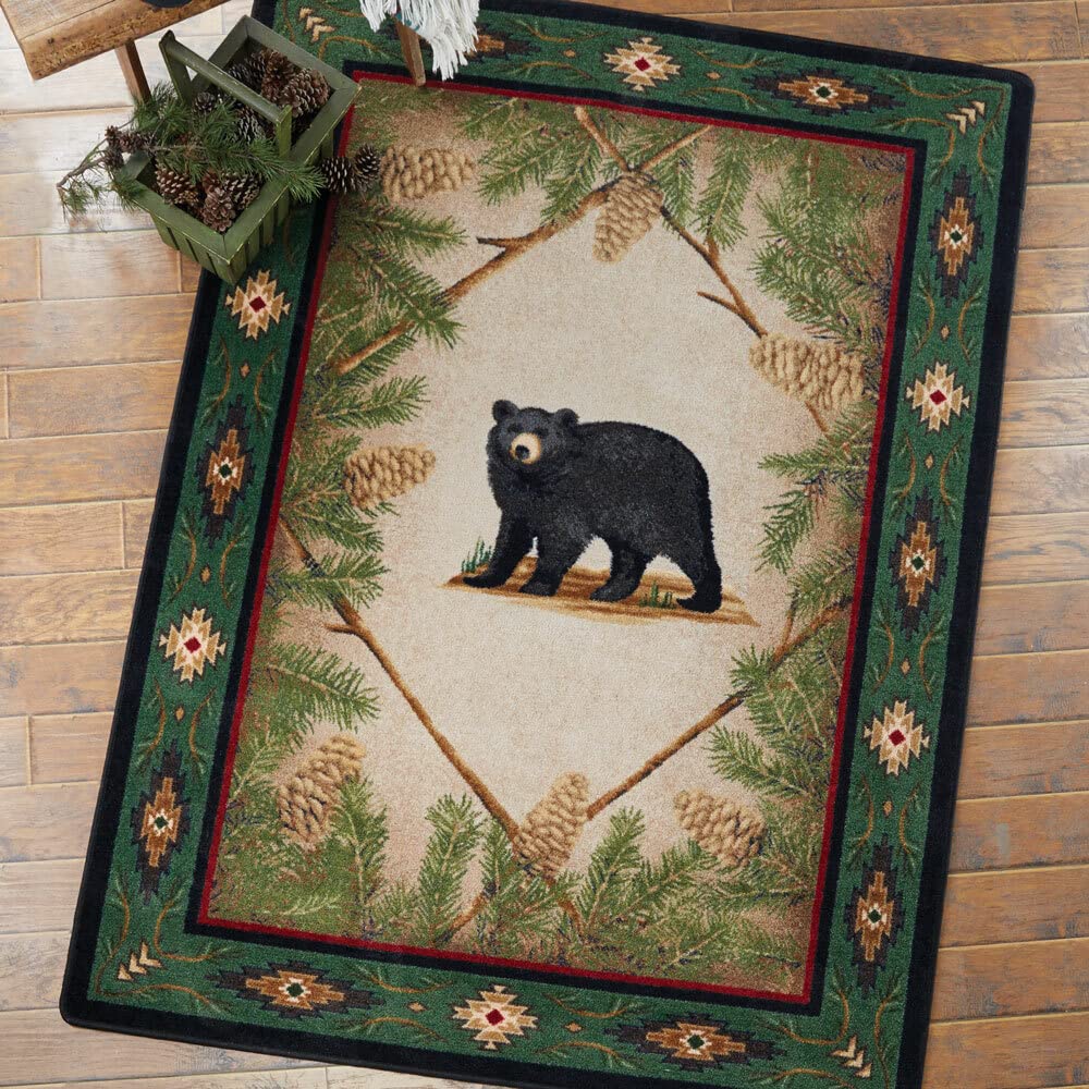 Faux Sheepskin Fur Rug - Rustic Bear & Moose Throw Rug for Cabin, Bedroom & Living Room - Wildlife Themed Area Rug in Brown/Red - 17