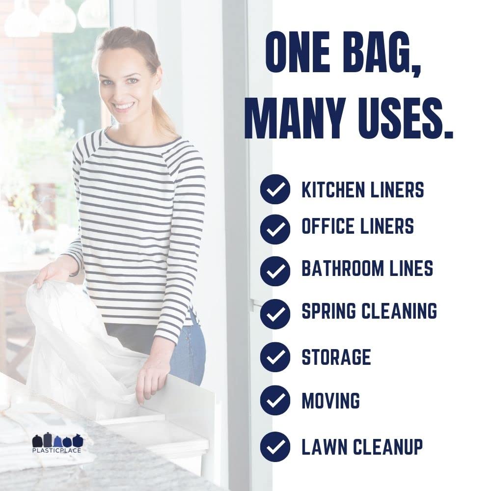 Plasticplace 8 Gallon Trash Bags - 100 Count White Drawstring Garbage Bags, 0.7 Mil Thick Durable Trash Can Liners, 22