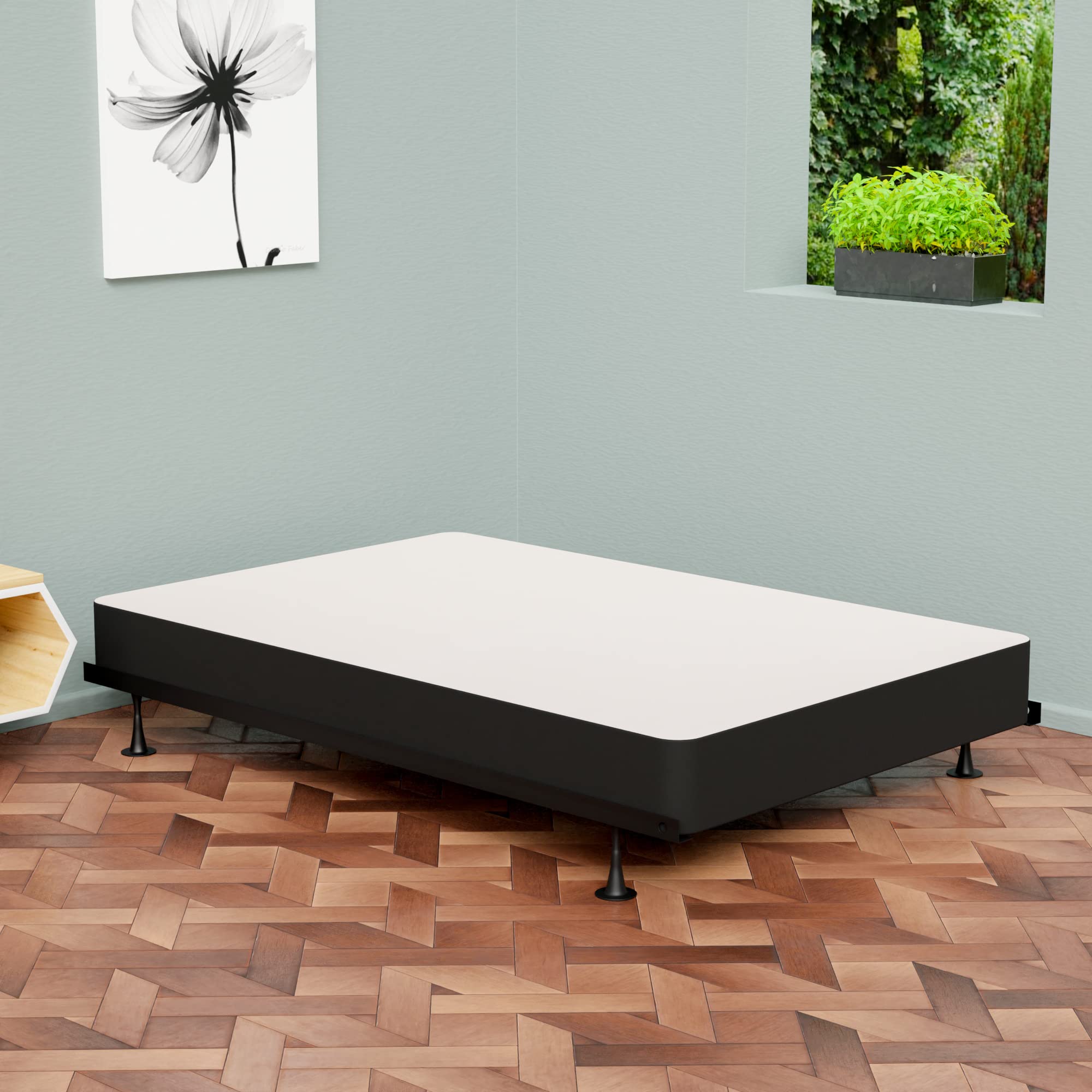 4.5-Inch Sturdy Box Spring Coil for Mattress Support - Durable & Easy to Assemble Natural Wood Foundation for Full Size Bed - Black - Perfect for Bedroom, Guest Room, or Dormitory Use