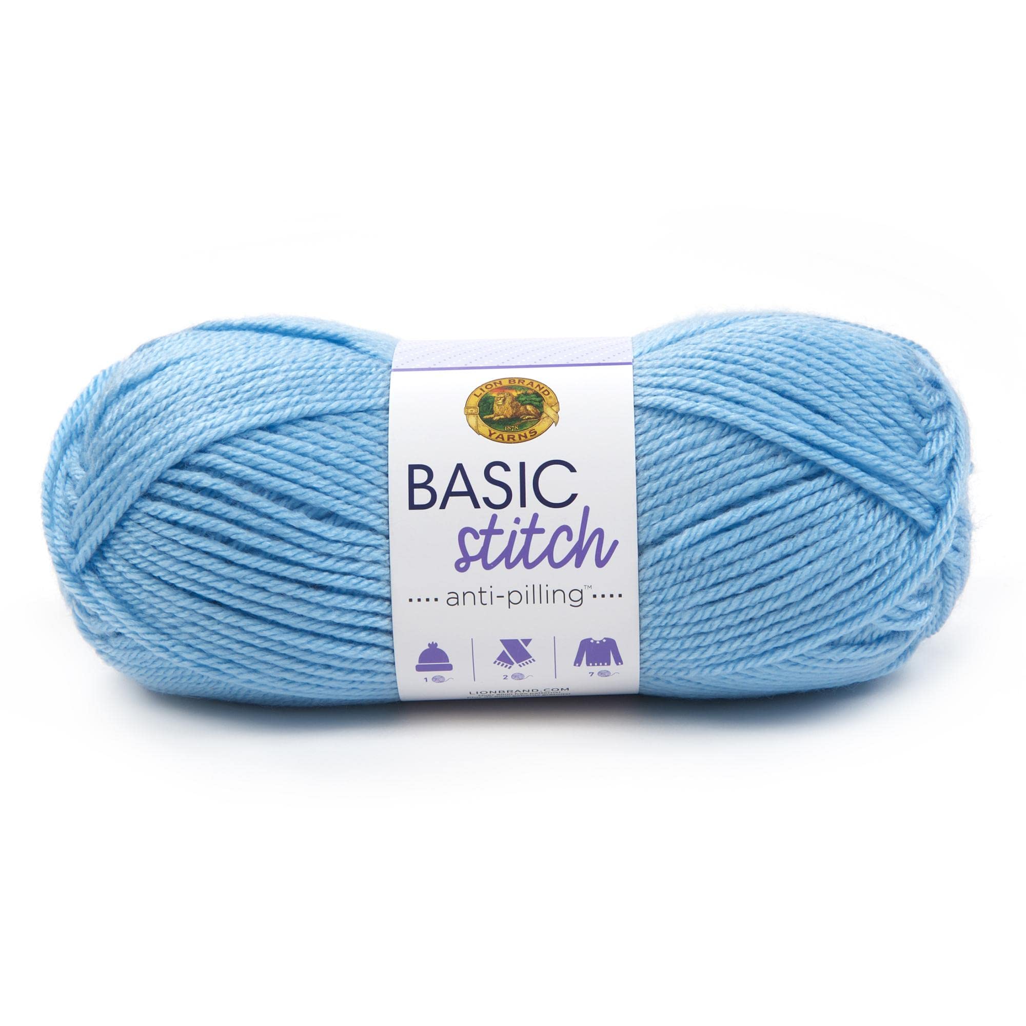Lion Brand Yarn Basic Stitch Anti-Pilling Knitting & Crochet Yarn - 1 Pack Baby Blue - Soft Yarn for Scarves, Blankets & Baby Clothes