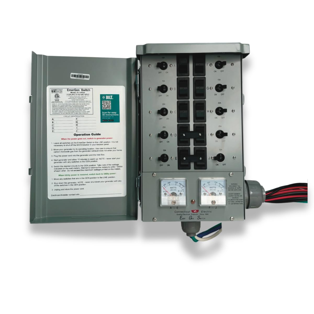 Connecticut Electric EmerGen 50 Amp Transfer Switch - 10-Circuit, 12500 Watts Generator Power Transfer Panel for Home Backup & Emergency Power Outages