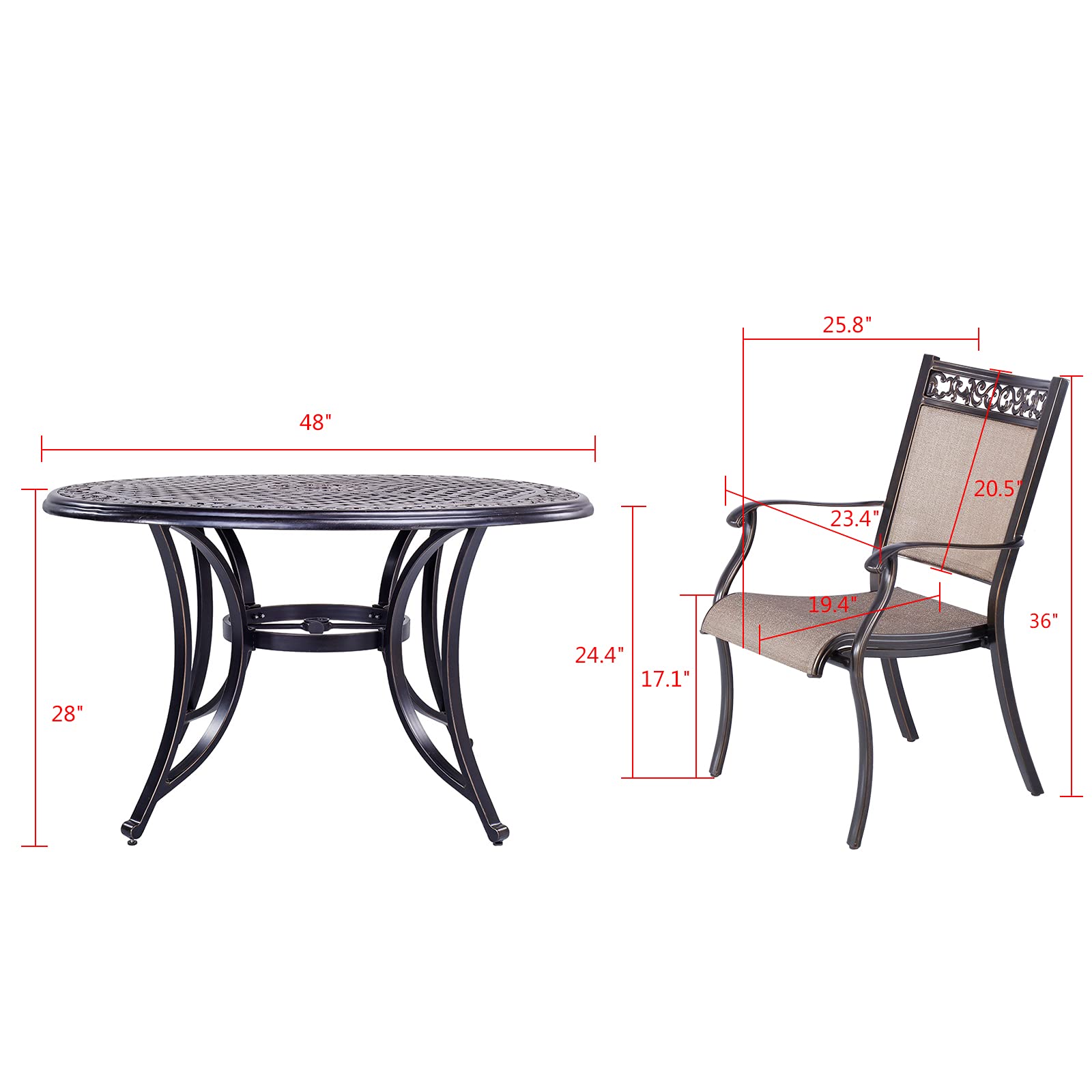 5-Piece Outdoor Dining Set - All-Weather Stackable Sling Chairs with 48