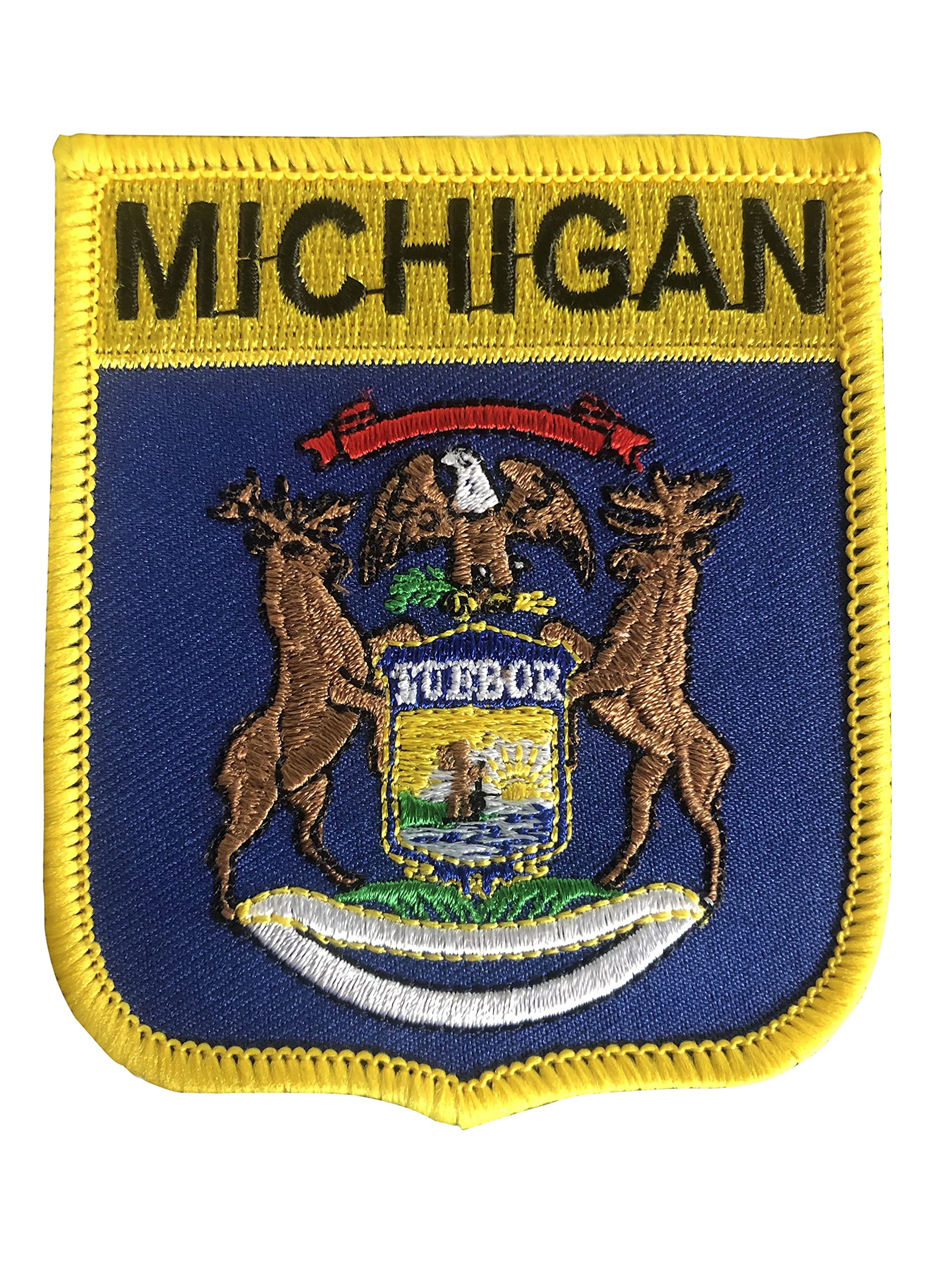 Michigan State Flag Shield Embroidered Patch with Iron-On Adhesive - Perfect for Jackets, Hats, Bags & DIY Crafts
