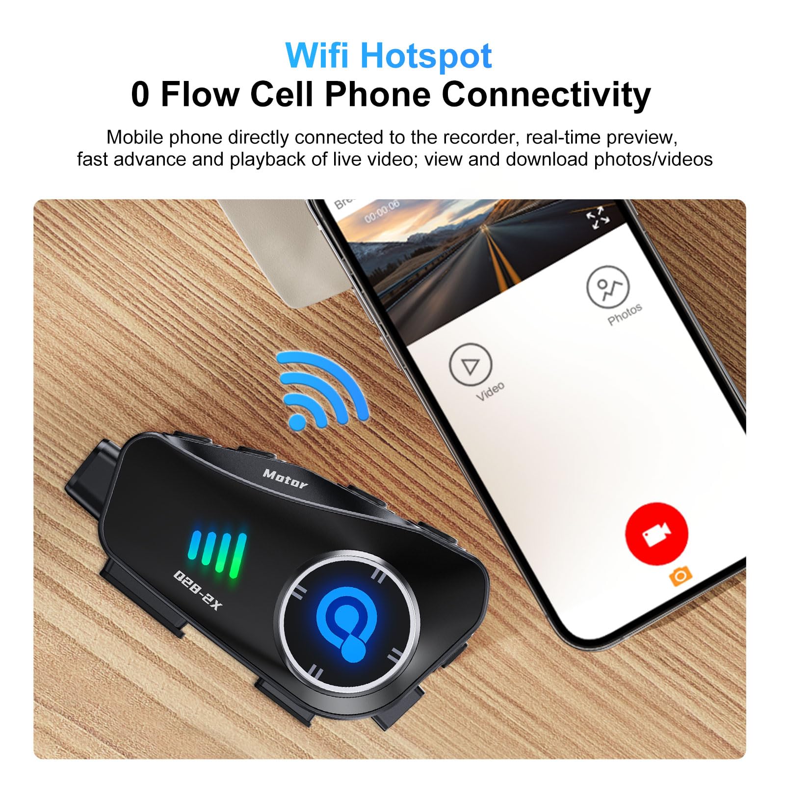 Motorcycle Helmet Bluetooth Headset with 1080P HD Camera - 120° Wide Angle Wireless Recorder, 360° Adjustable, Bluetooth 5.3, Smart Noise Cancellation, IP66 Waterproof, Includes 32GB TF Card - Perfect for Riding Safety, Vlogging & Adventure Recording