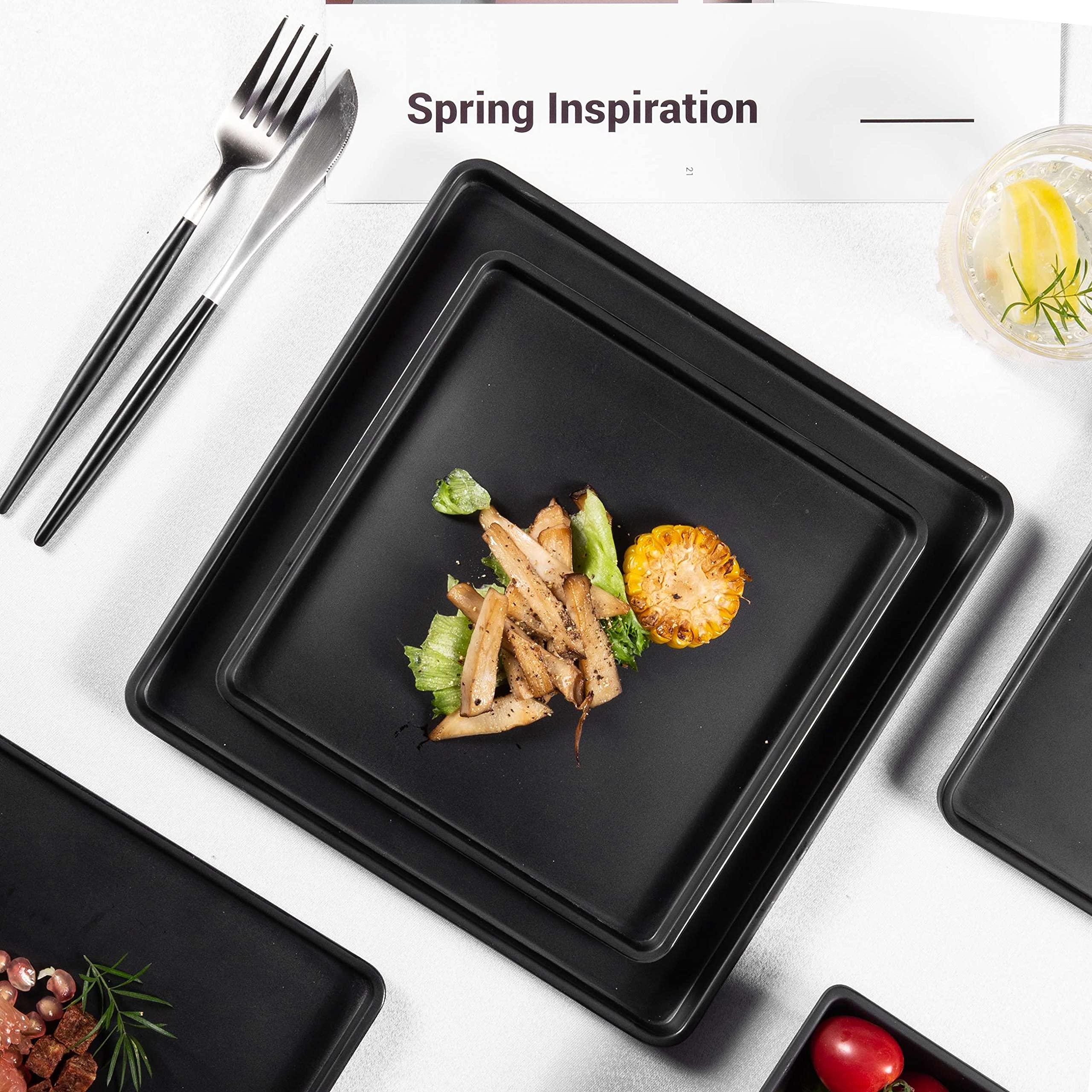 Premium 12-Piece Melamine Dinnerware Set - Durable Square Plates & Bowls in Elegant Black | Perfect for Outdoor Dining, Picnics, Camping & Everyday Use