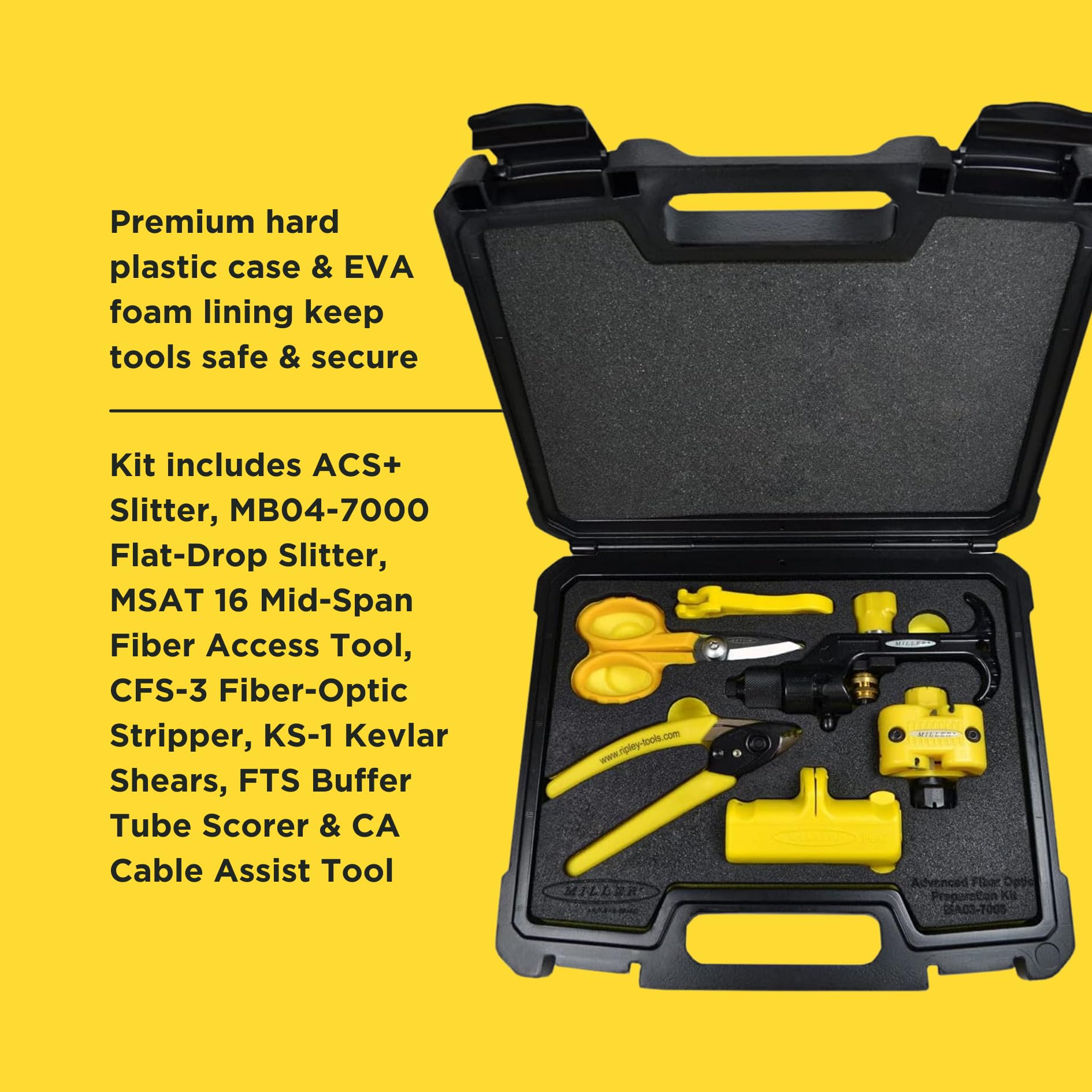 Miller Advanced Fiber-Optic Tool Kit with Hard Plastic Case & EVA Foam Lining - Professional Electrician & Technician Tools for Network Installation, Cable Repair, and Telecom Maintenance (Portable Set for Field Work & Home Use)
