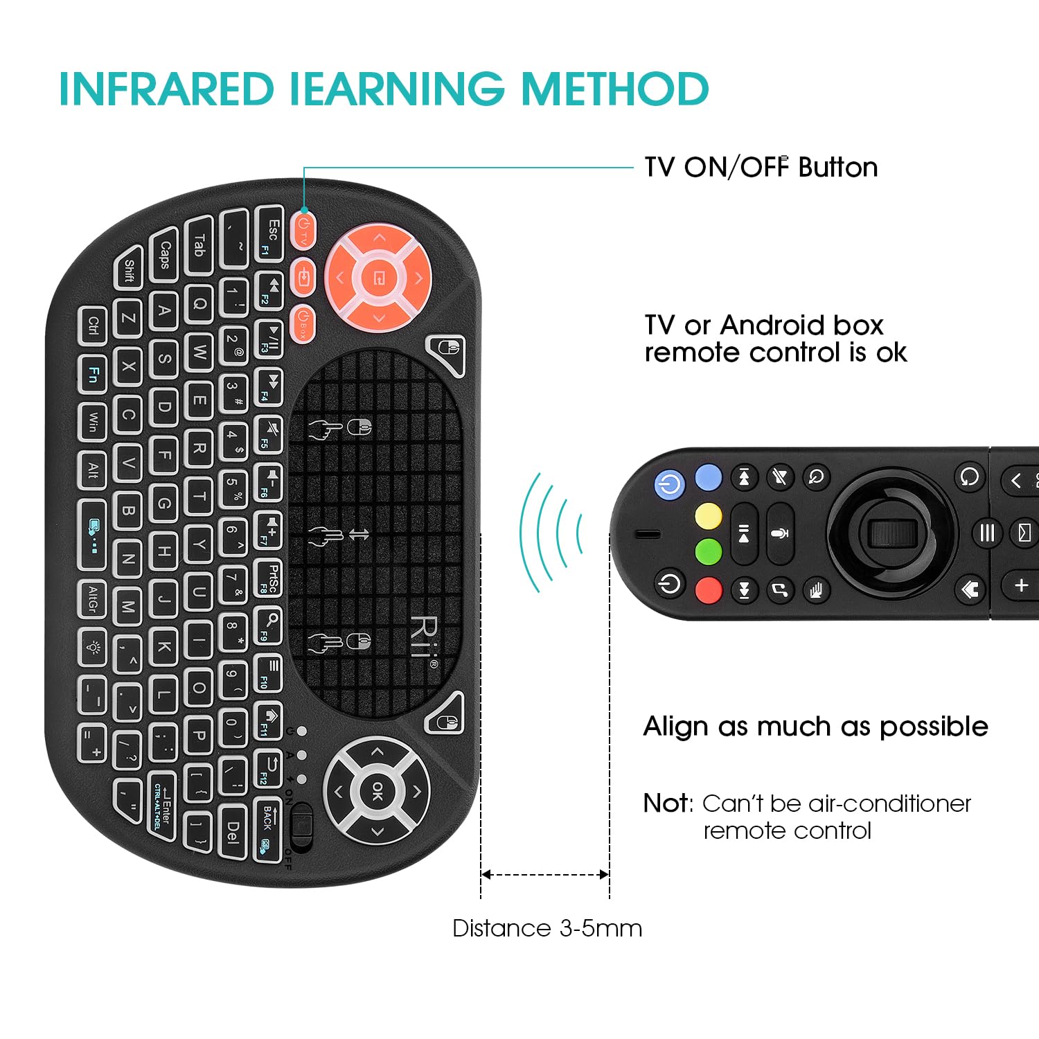 Rii F8 Wireless Keyboard with Touchpad - Backlit for PC, Android TV, Smart Home Control