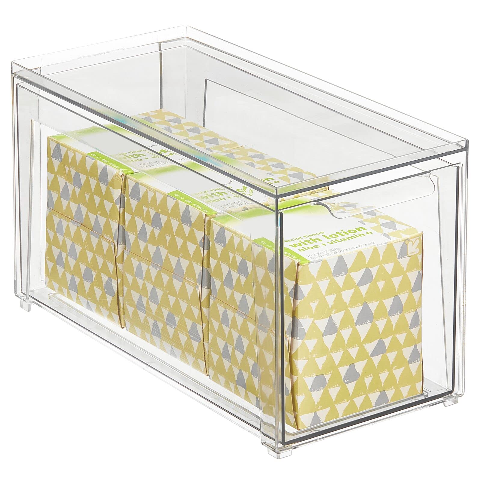mDesign Clear Plastic Stackable Bathroom Storage Organizer with Pull-Out Bin - Space Saving Drawer for Cabinet, Vanity, Shelf, Cupboard & Closet Organization - Lumiere Collection | Perfect for Small Bathrooms, Apartments & Dorm Rooms
