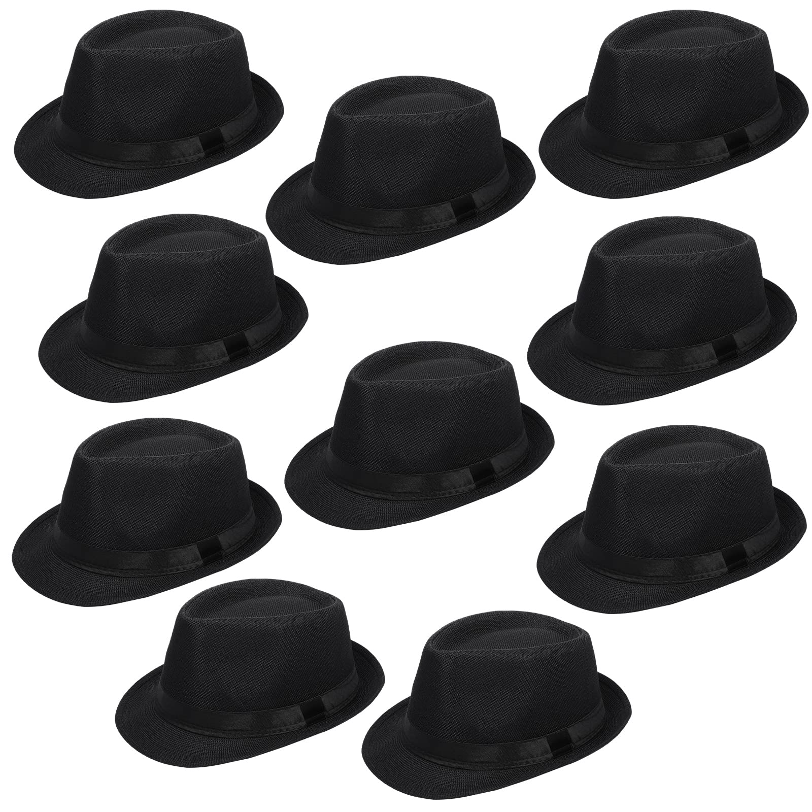 1920s Fedora Hats for Men & Women - 10 Pack Vintage Short Brim Panama Sun Hats - Perfect for Gatsby Parties, Costume Events & Summer Outdoor Activities