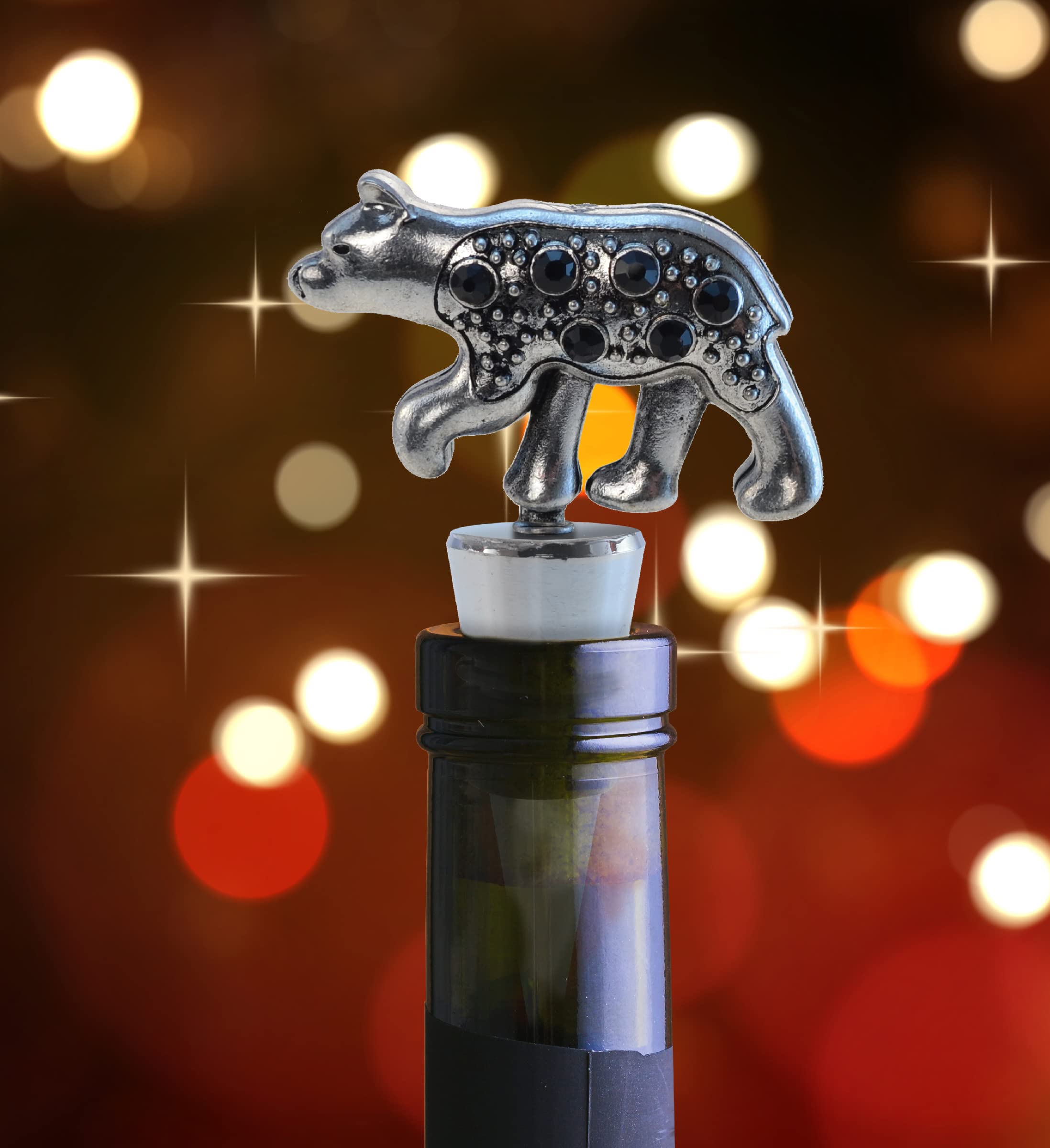 Cheers Black Bear Metal Wine Stopper - Elegant Vacuum Seal Reusable Wildlife Animal Bottle Cork, Airtight Leak-Proof Wine Bottle Topper - Perfect for Home Bar Decor, Unique Gift for Wine Lovers & Hostess Gifts - Great for Parties, Weddings and Holiday Entertaining