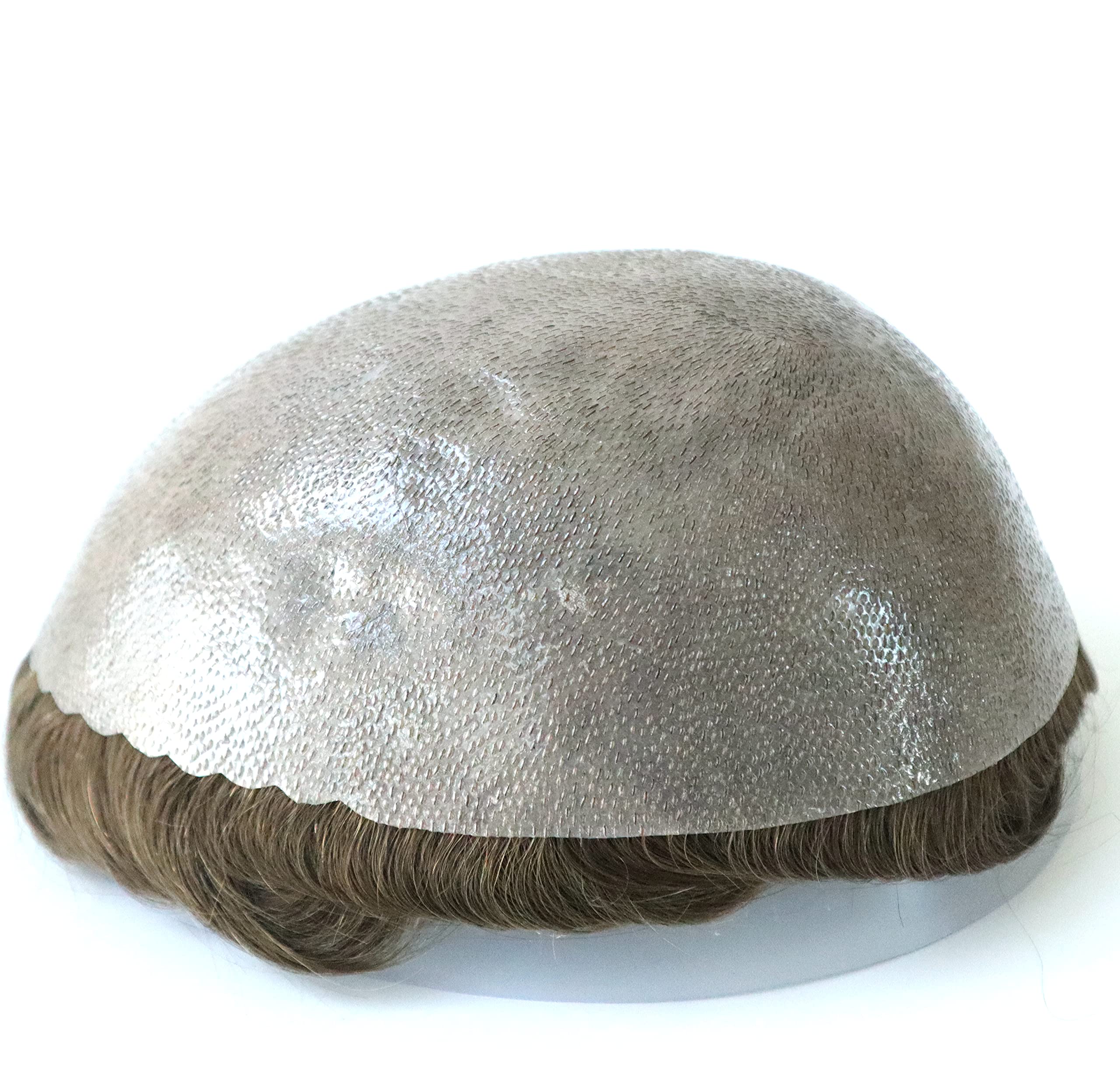 Natural Human Hair Toupee for Men - 0.12mm Poly Skin V-Looped Scalloped Front with Dark Blonde #18 Hair Unit | Realistic Hair Replacement System for Thinning Hair | Perfect for Daily Wear, Special Occasions & Confidence Boosting