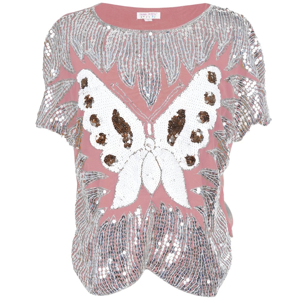 Elegant Pink Butterfly Sequined Dolman Blouse for Women - Perfect for Parties, Date Nights & Special Occasions