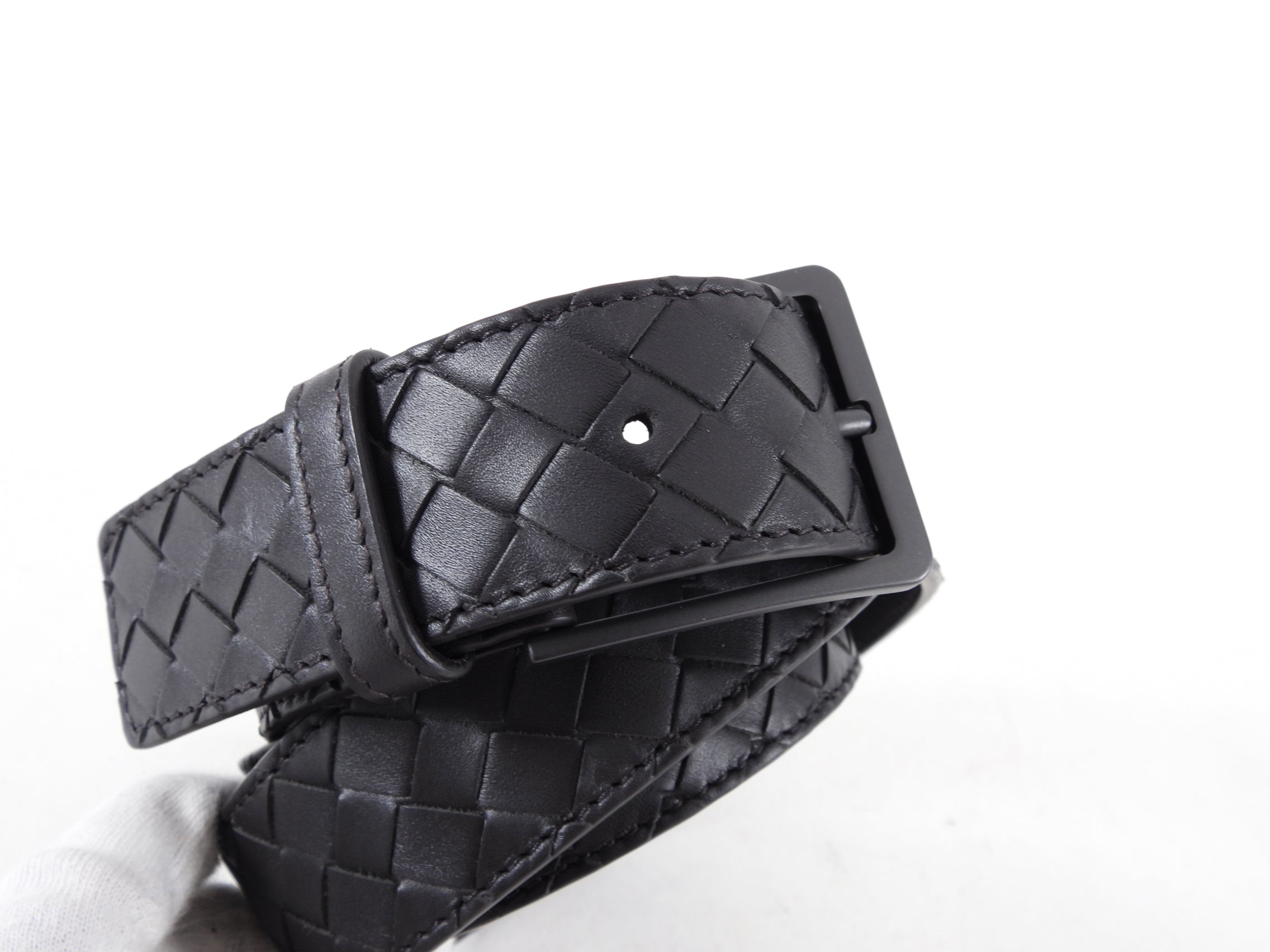 Bottega Dark Brown Intrecciato Leather Woven Belt for Men - 100/40 Size - Premium Genuine Leather Dress Belt for Business & Formal Occasions