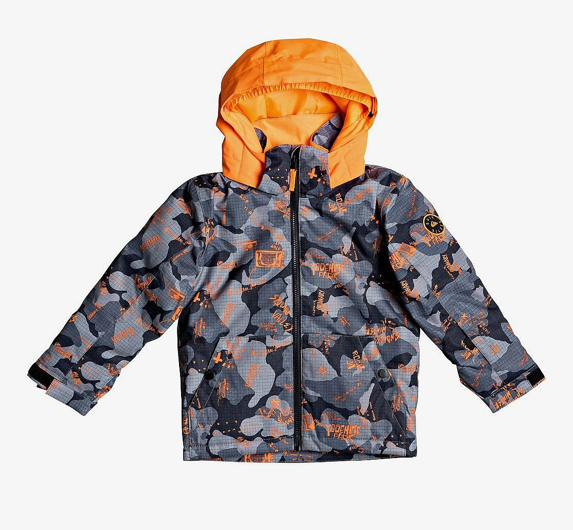 Quiksilver Little Mission Boys Ski Jacket - Waterproof Winter Jacket for Kids, Insulated Snow Coat with Hood, Orange - Perfect for Skiing, Snowboarding & Outdoor Winter Activities