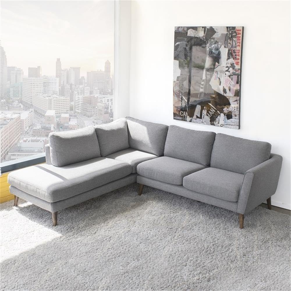 Pemberly Row Microfiber Left-Facing L-Shaped Corner Sectional Sofa - Gray Modern Living Room Furniture for Small Spaces & Apartment Decor