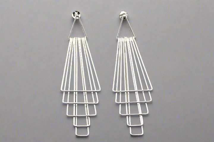 Manhattan Deco Drop Earring Studs in Silver - Elegant Dangle Earrings for Women, Perfect for Parties, Weddings & Evening Events