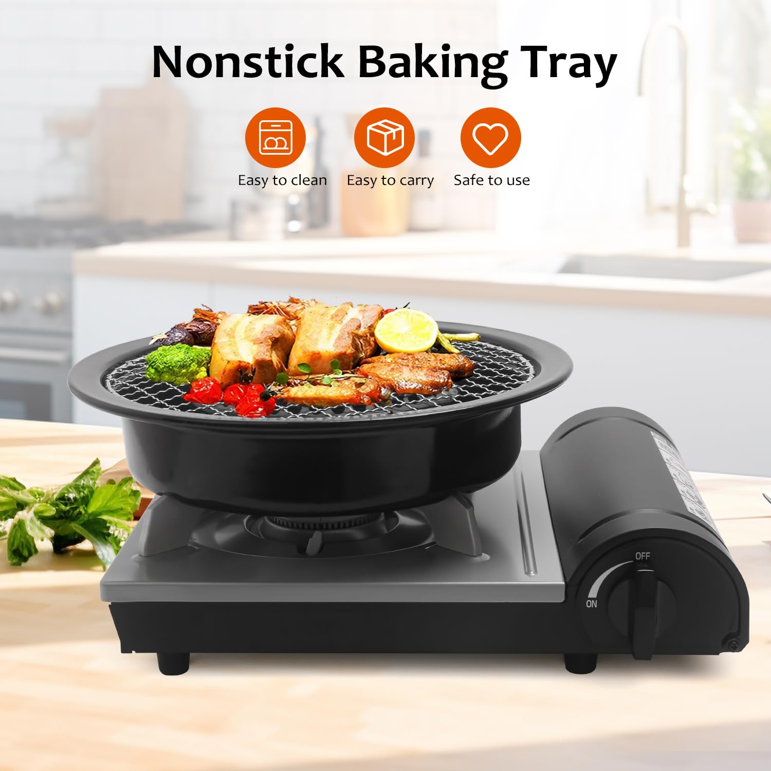 Japanese Korean Stove Top Grill Pan for BBQ & Yakiniku - Black with Water Pan & Free Tongs for Home Cooking