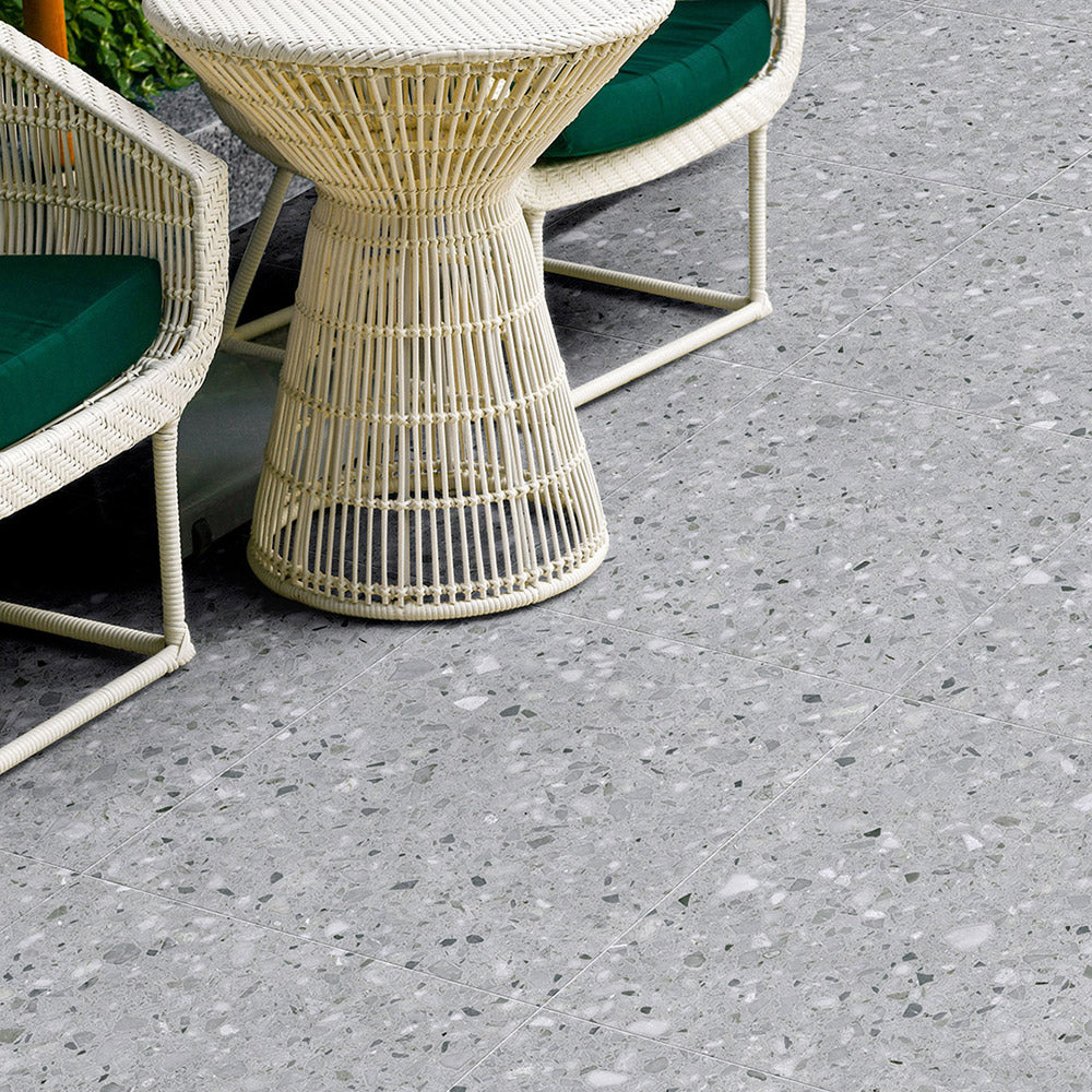 Modena Grey 600x600mm Matte Terrazzo Porcelain Floor Tile - Perfect for Kitchen, Bathroom & Living Room Flooring